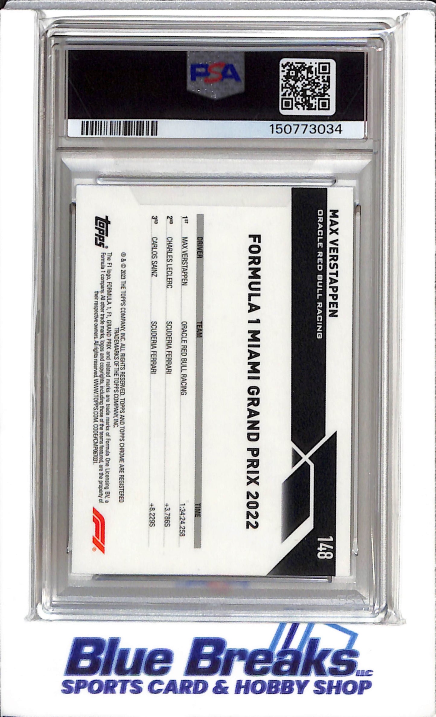 2023 Topps - Chrome - Mini Diamond Refractor - Max Verstappen - PSA8 - 133/299 - #148 - Racing - F1 - Red Bull - drop