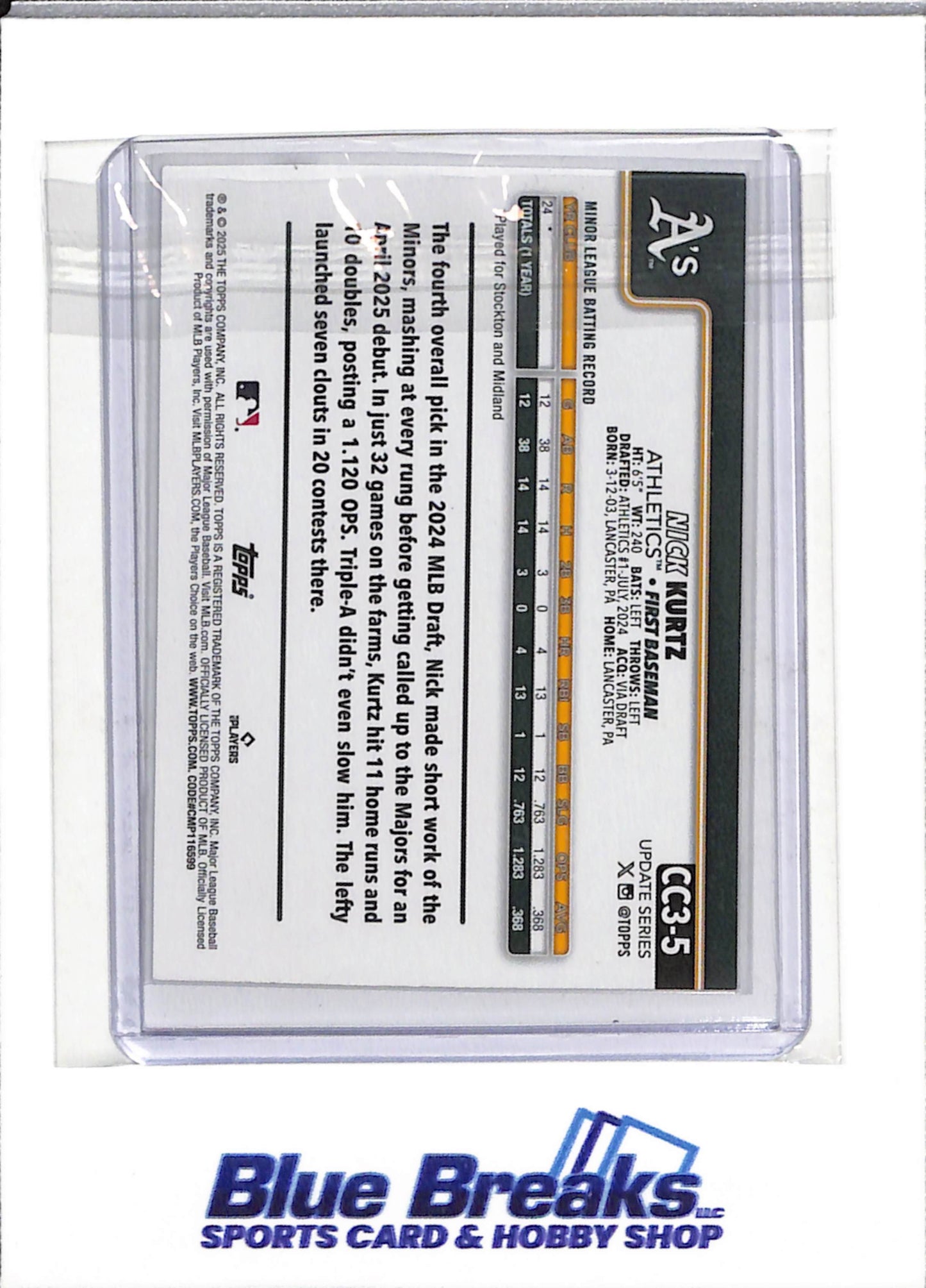 2025 Topps - Update Series - Rookie Cards - Nick Kurtz - #CC3-5 - Baseball - Athletics - drop