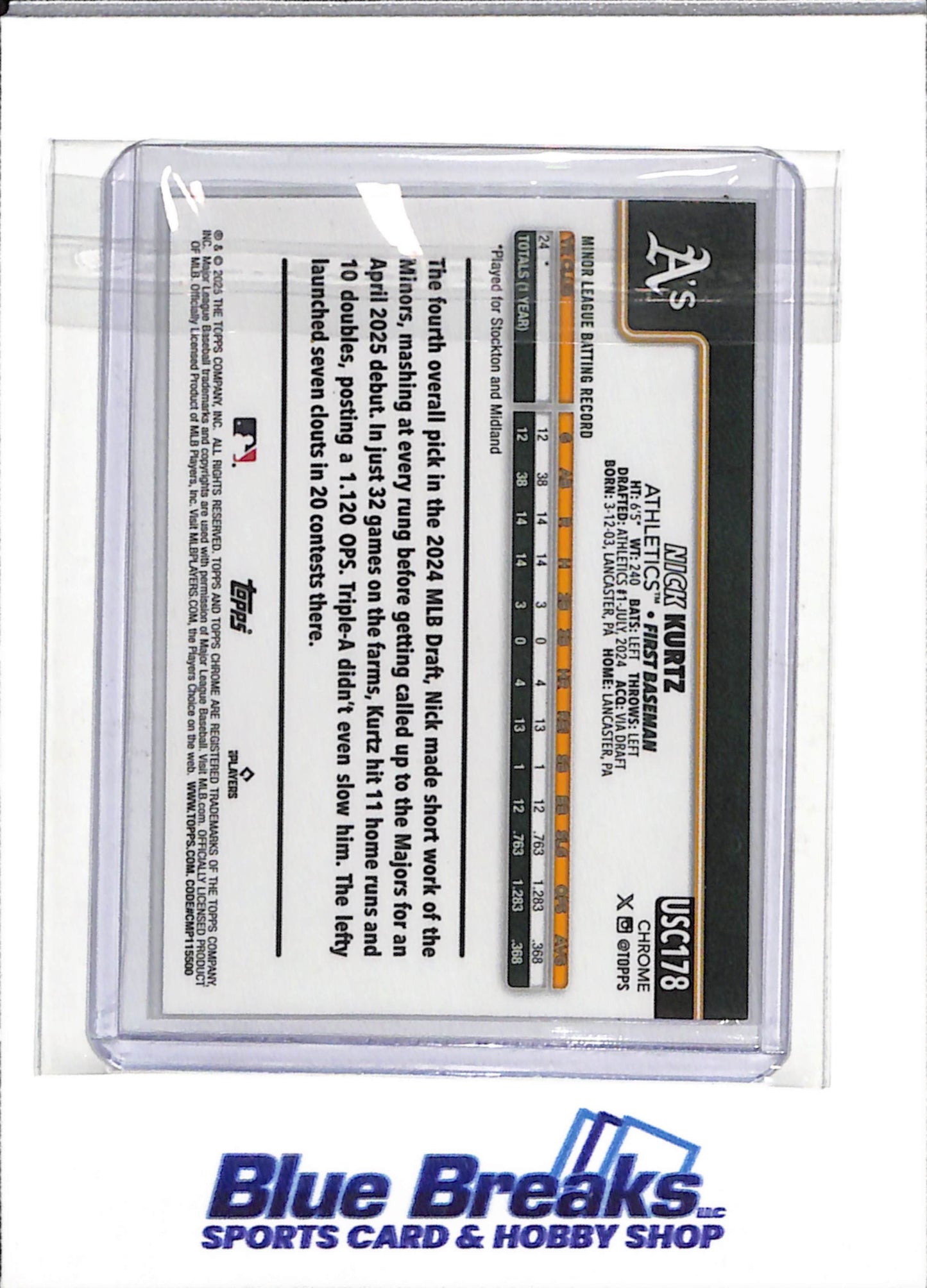 2025 Topps - Chrome - Rookie Card - Silver Diamond Refractor - Nick Kurtz - #USC178 - Baseball - Athletics - drop