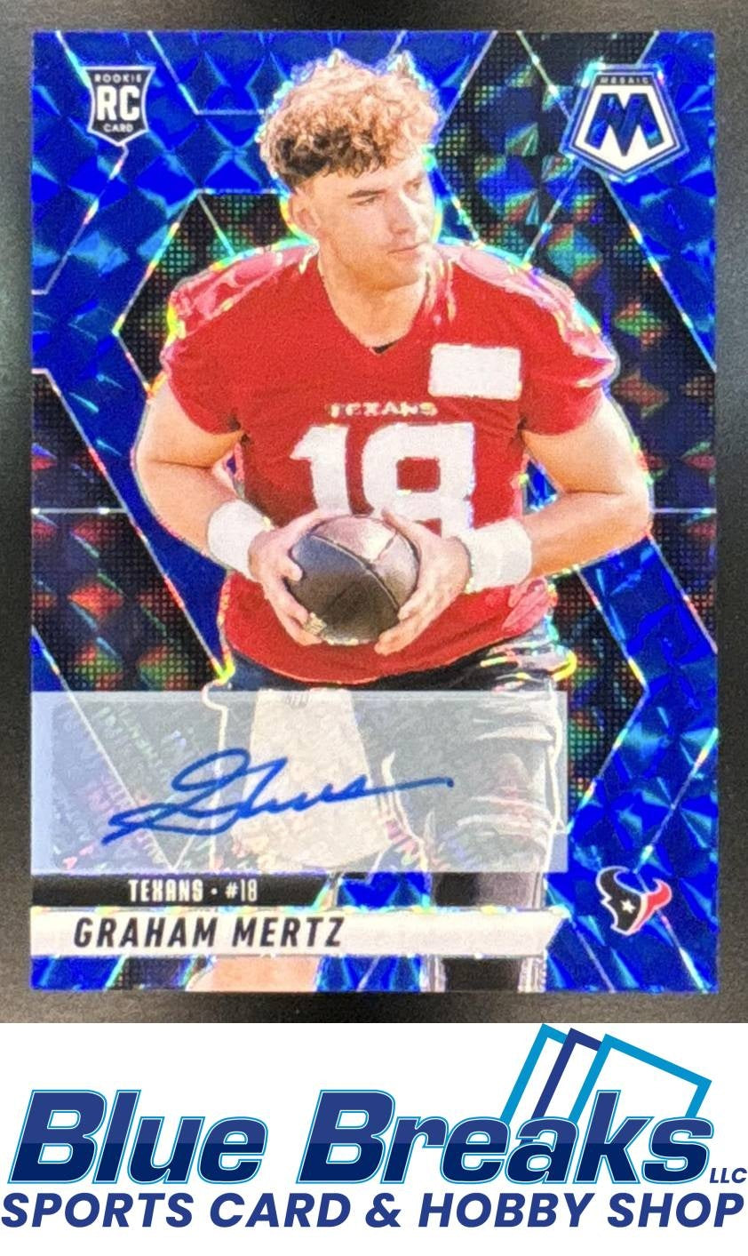 2025 Panini Mosaic Rookie Auto Blue Prizm Graham Mertz RC 62 /99 #392 RC Texans