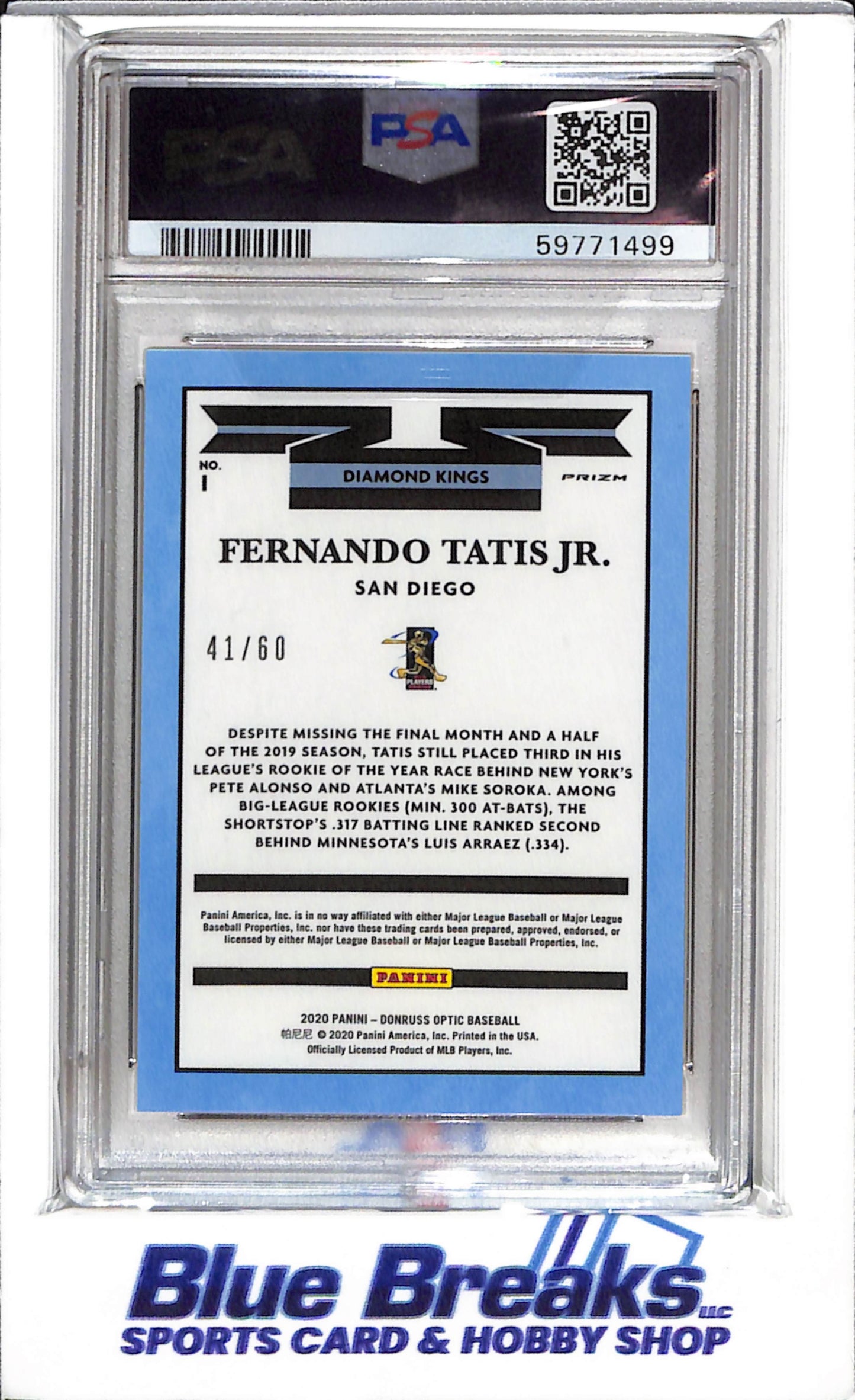 2020 Panini - Donruss - Optic - Diamond Kings - Red - Fernando Tatis Jr. - PSA10 - 41/60 - #1 - Baseball - Padres - drop