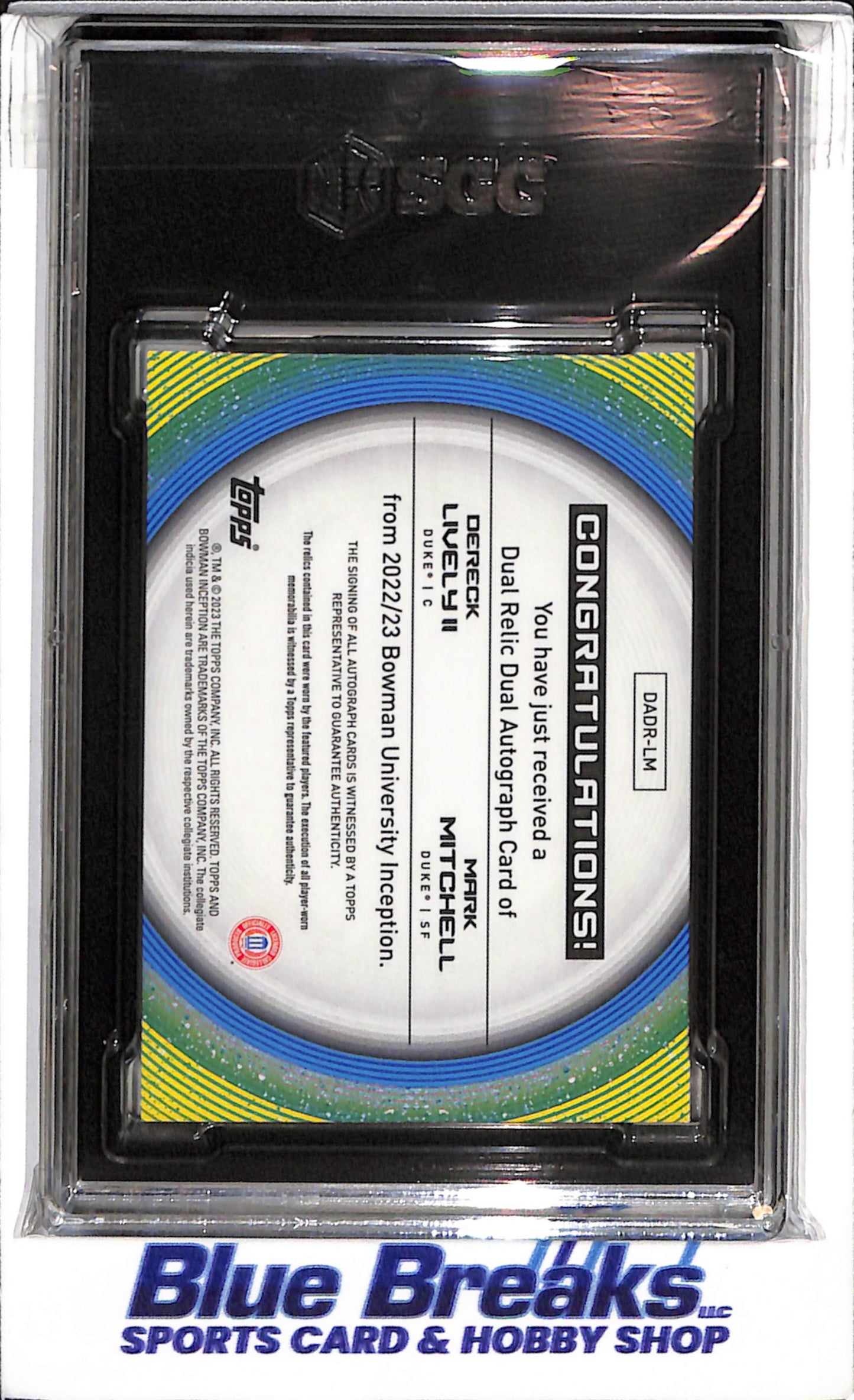 2022-23 Topps - Bowman U. - Relics, Orange Foil - Inception Dual Auto - Lively II/Mitchell - SGC9.5 - 23/25 - #DADR-LM - Basketball - Duke - drop