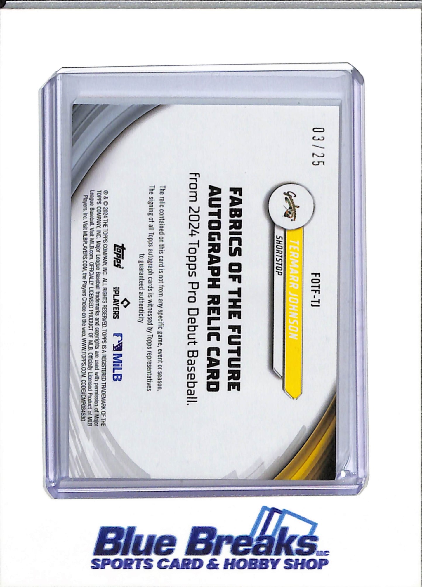 2024 Topps - Fabric of the Future - Auto - Termarr Johnson - 03/25 - #FOTF-TJ - Baseball - Grasshoppers - drop