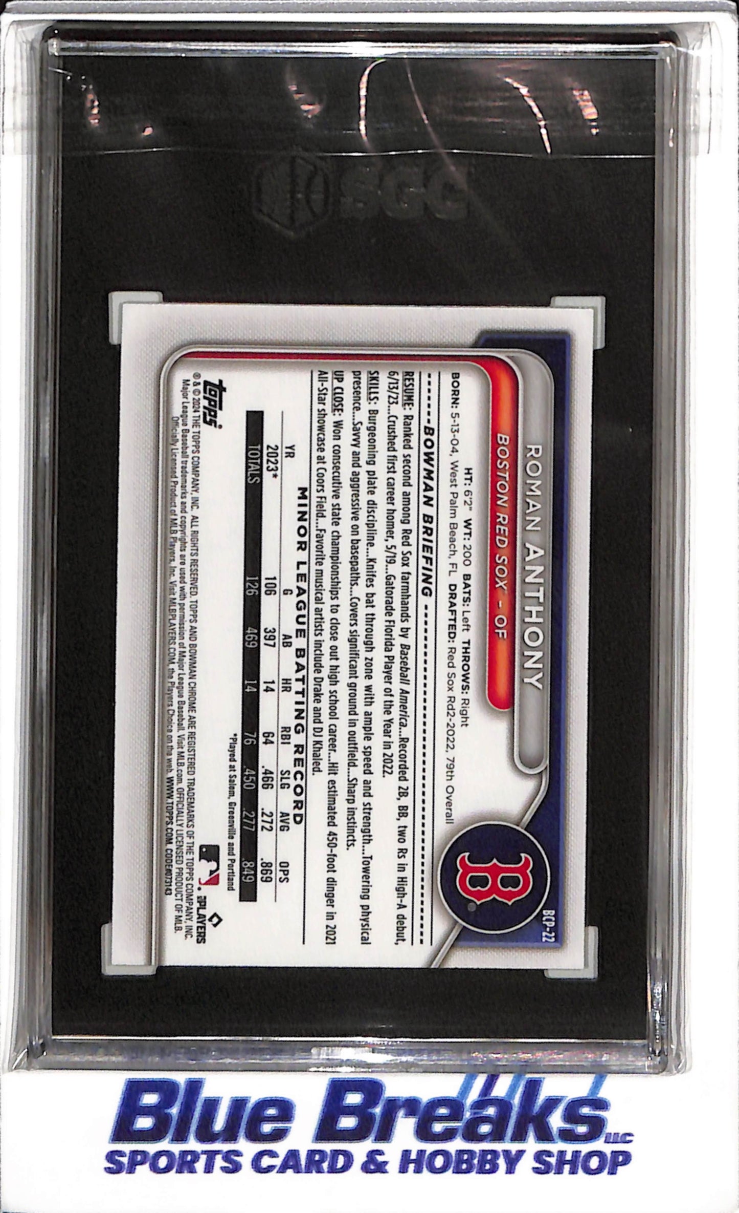 2024 Topps - Bowman Chrome - Prospect - Lunar Green Refractor - Roman Anthony - SGC8.5 - #BCP-22 - Baseball - Red Sox - drop