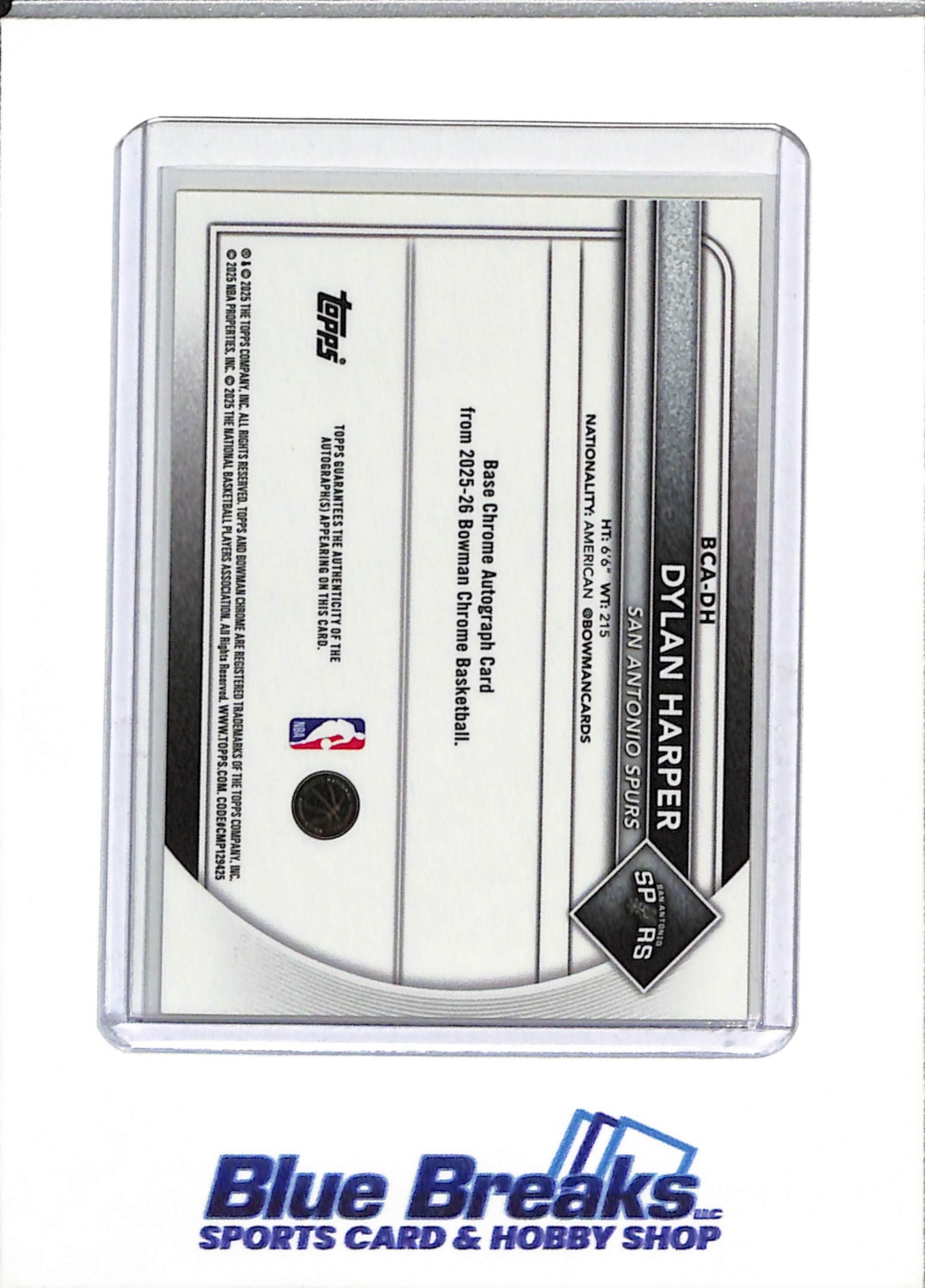 2025 Topps - Bowman Chrome - Rookie Card - Yellow Auto - Dylan Harper - 08/75 - #BCA-DH - Basketball - Spurs