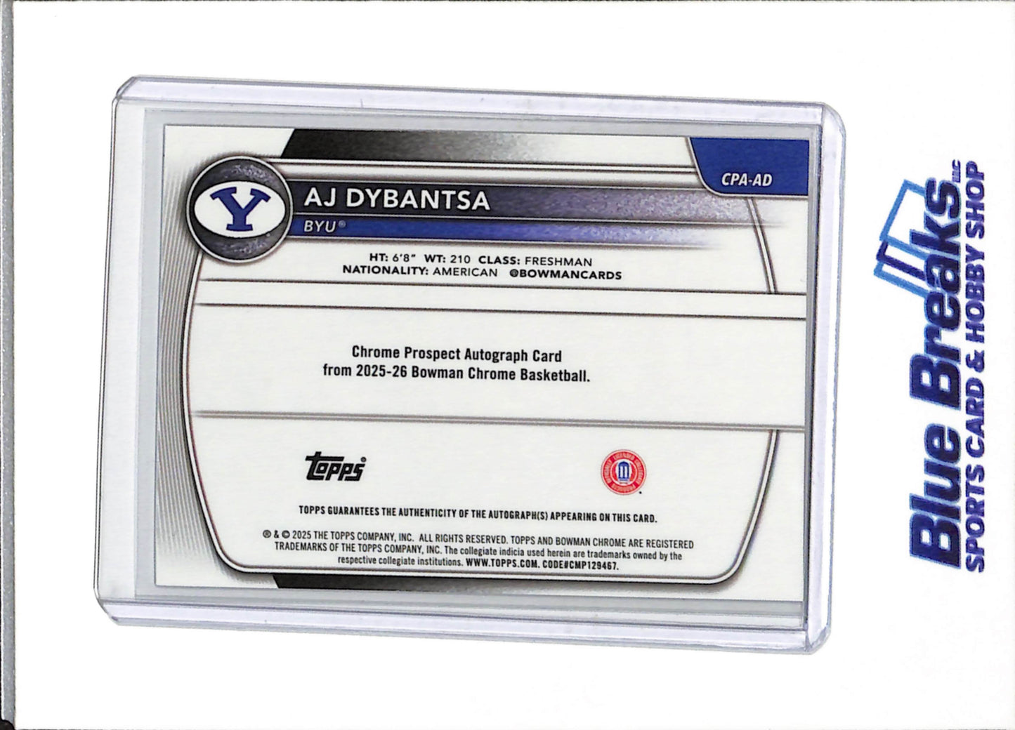 2025 Bowman Chrome U - Auto - AJ Dybantsa - #CPA-AD - Basketball - BYU