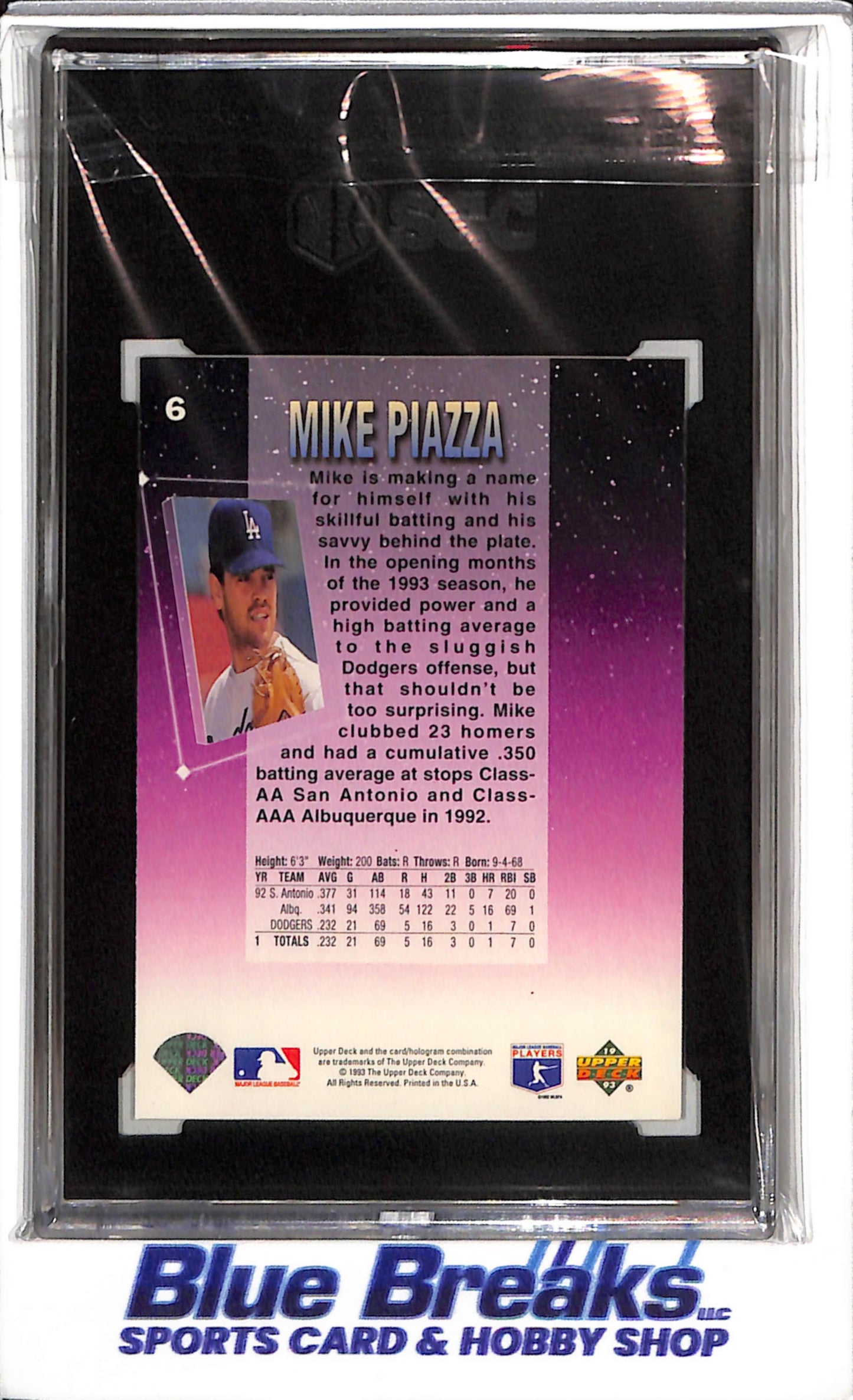 1993 Upper Deck - Stars of Tomorrow - Mike Piazza - SGC9 - #6 - Baseball - Dodgers - drop