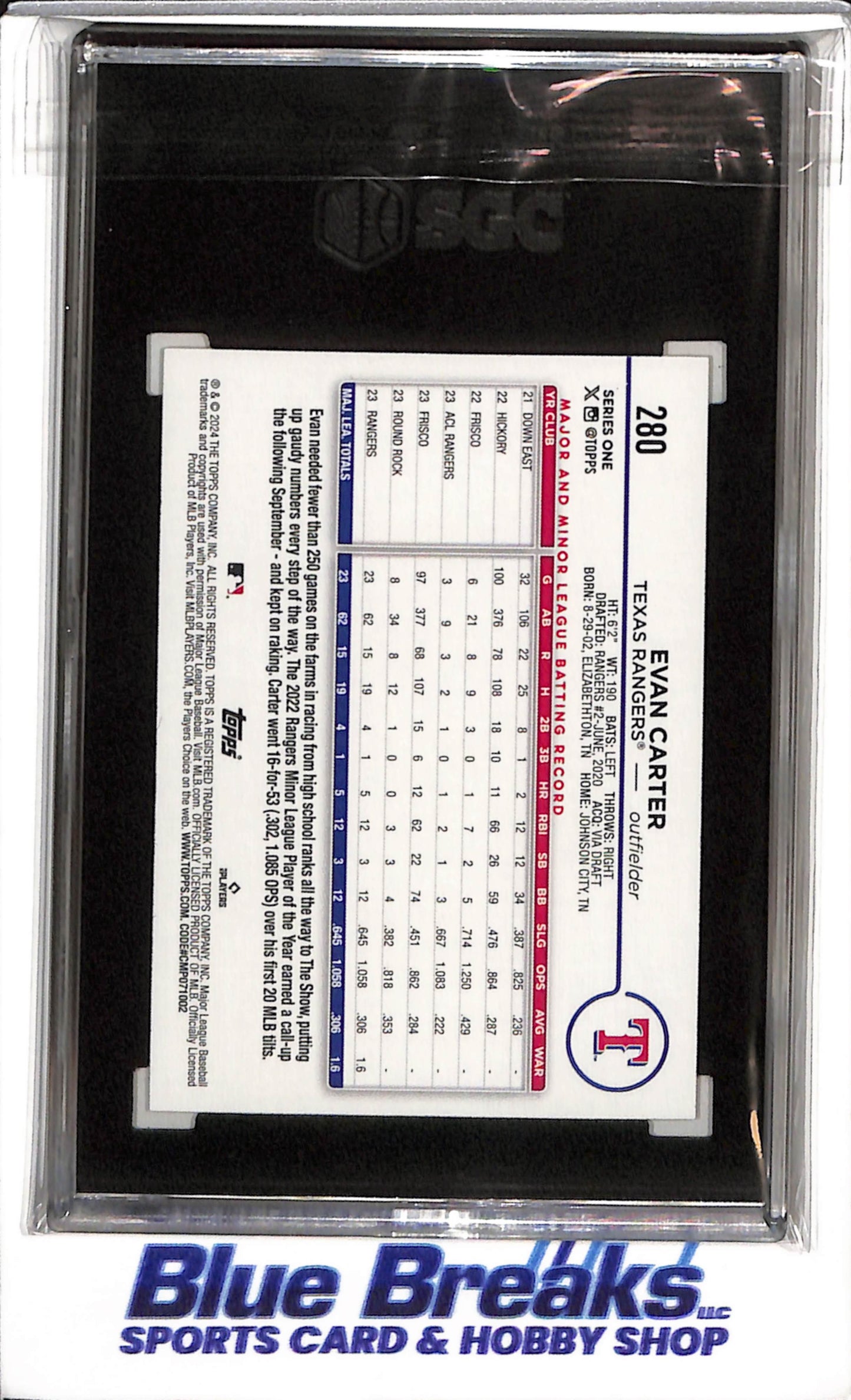 2024 Topps - Rookie Card - Evan Carter - SGC9.5 - #280 - Baseball - Rangers - drop