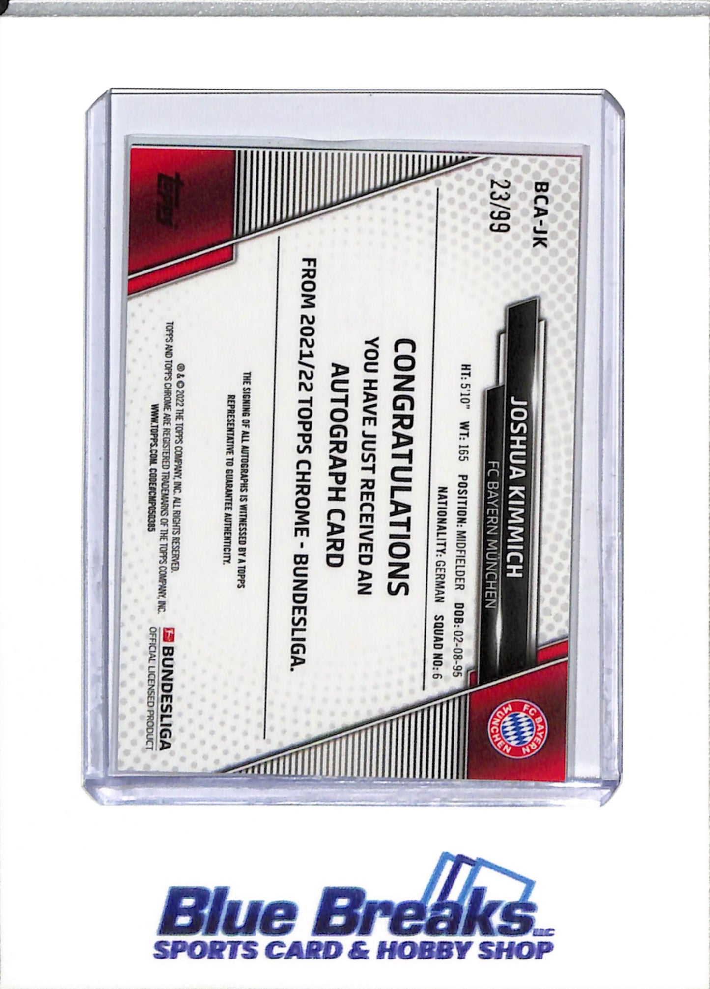 2022 Topps - Chrome - Green Auto - Joshua Kimmich - 23/99 - #BCA-JK - Soccer - Bayern Munchen - drop