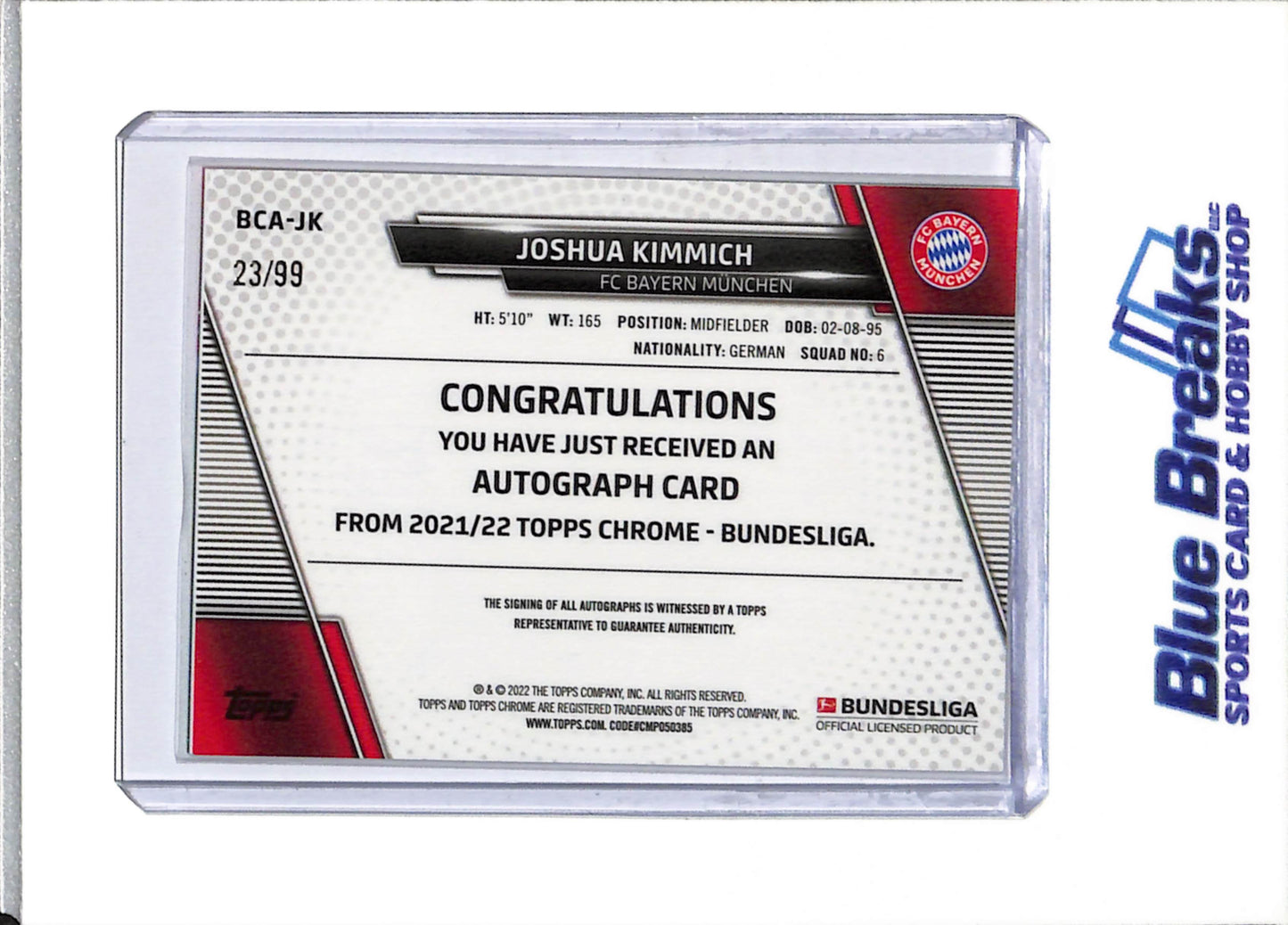 2022 Topps - Chrome - Green Auto - Joshua Kimmich - 23/99 - #BCA-JK - Soccer - Bayern Munchen