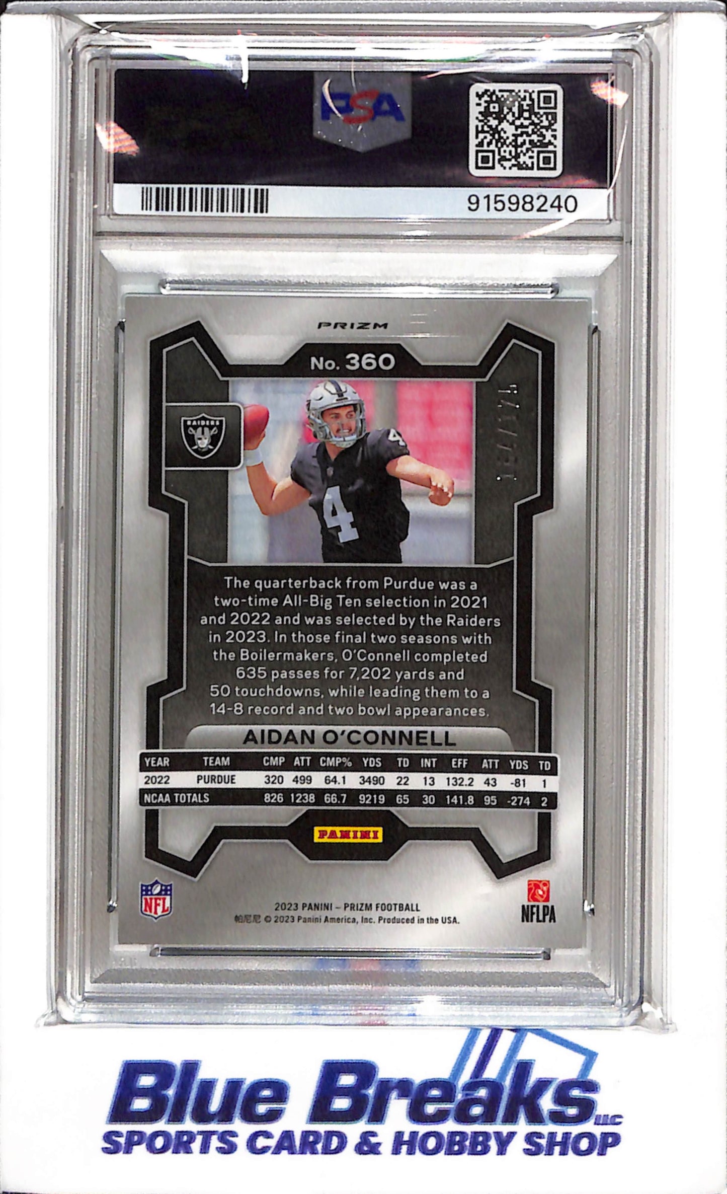 2023 Panini - Prizm - Green Hyper - Aidan O'Connell - PSA9 - 164/175 - #360 - Football - Raiders - drop