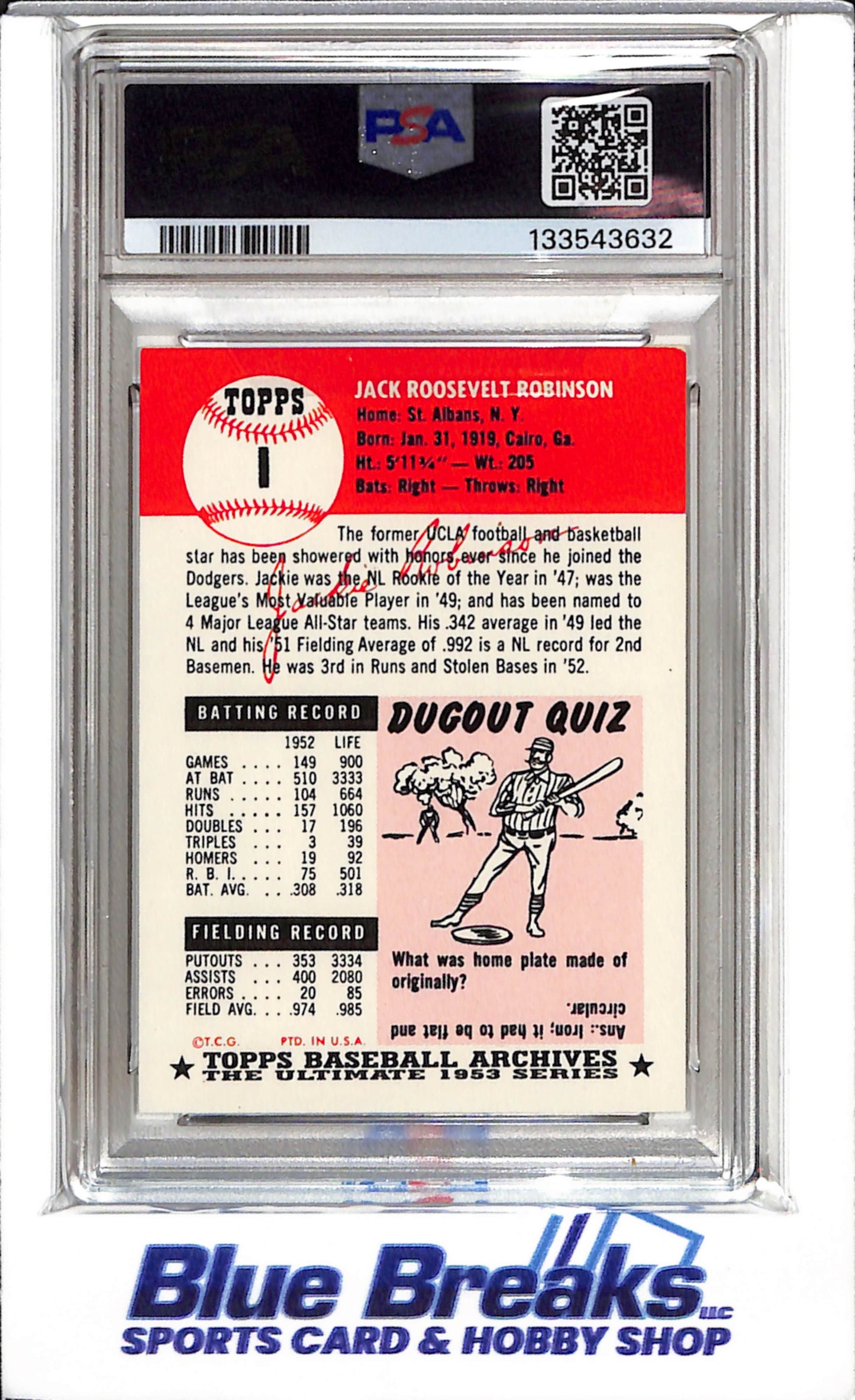 1991 Topps - Archives - 1953 Reprint - Jackie Robinson - PSA7 - #1 - Baseball - Dodgers - drop