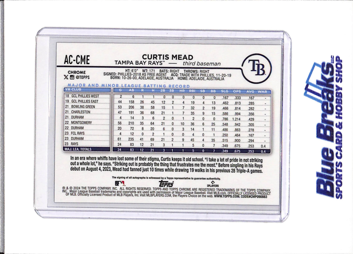2024 Topps - Chrome - Rookie Card - Auto - Curtis Mead - 08/10 - RC - #AC-CME - Baseball - Rays
