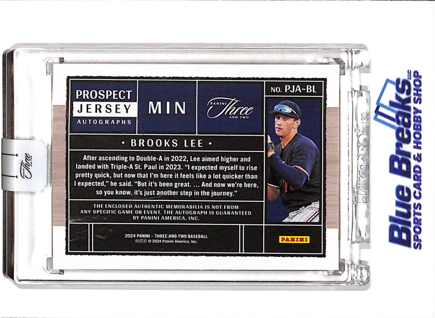 2024 Panini - Three and Two - Prospect Blue - Relic Auto - Brooks Lee - 23/32 - #PJA-BL - Baseball - Twins - drop