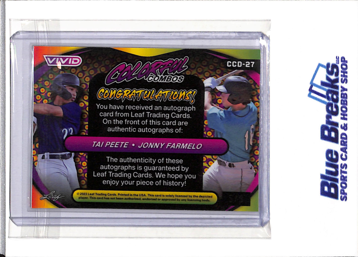 2023 Leaf - Colorful Combos - Vivid Auto - Tai Peete and Jonny Farmelo - 5/8 - #CCD-27 - Baseball - Cardinals - Mariners - drop