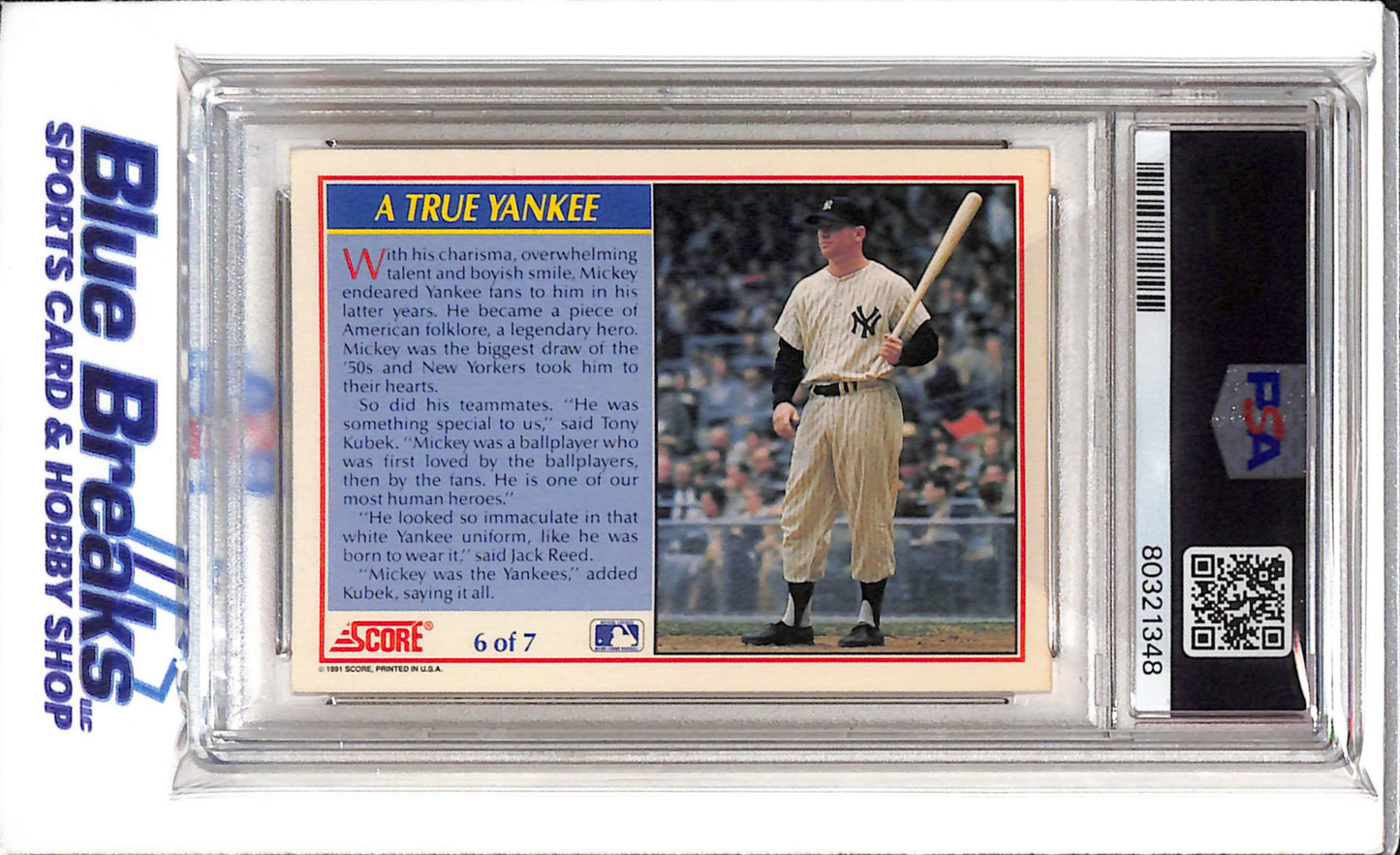 1991 Score - A True Yankee - Mickey Mantle - PSA 5 - #6 - Baseball - Yankees