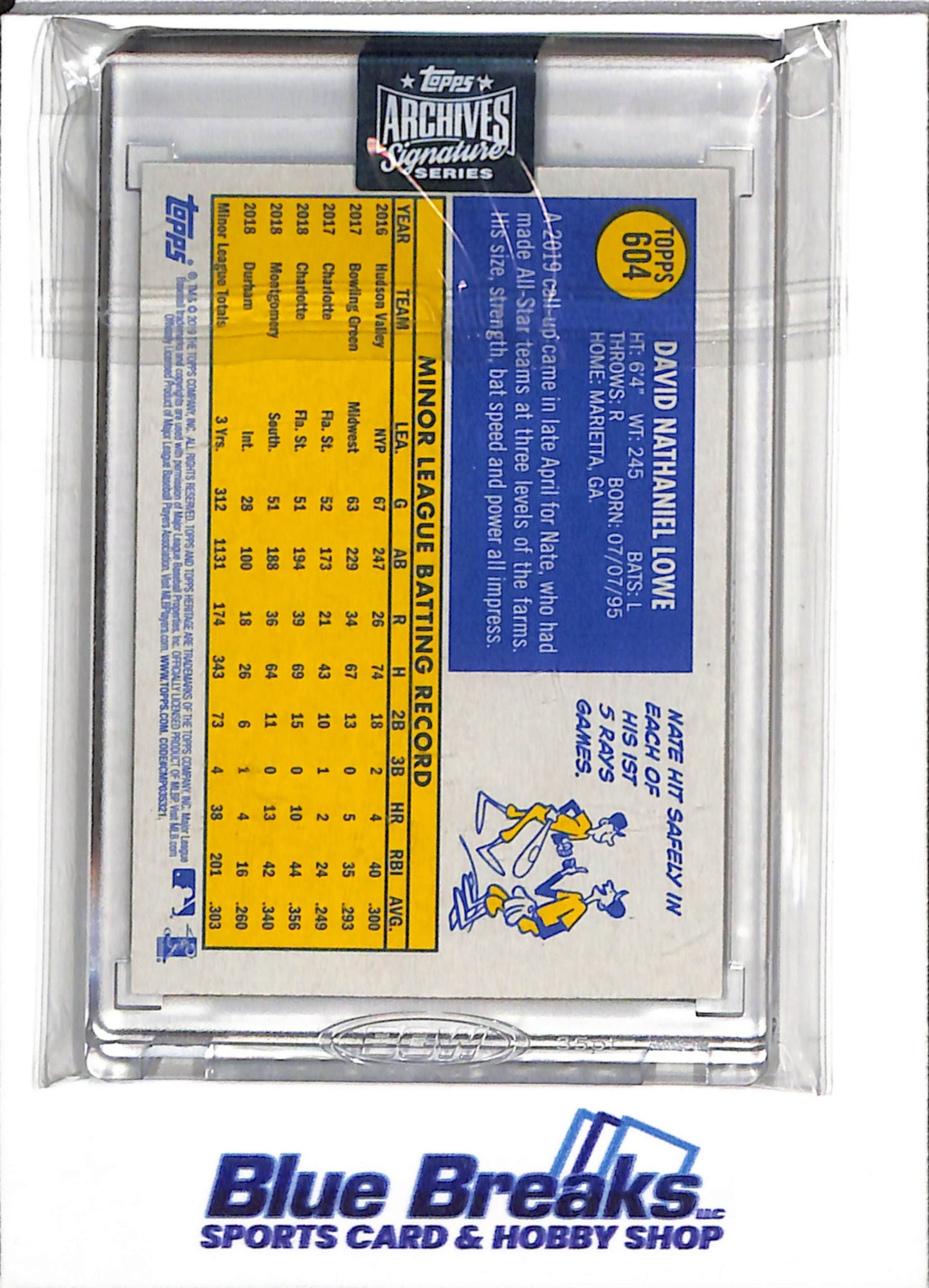 2019 Topps - Archives - Signature Series - Nate Lowe - 51/53 - #604 - Baseball - Ray's - drop