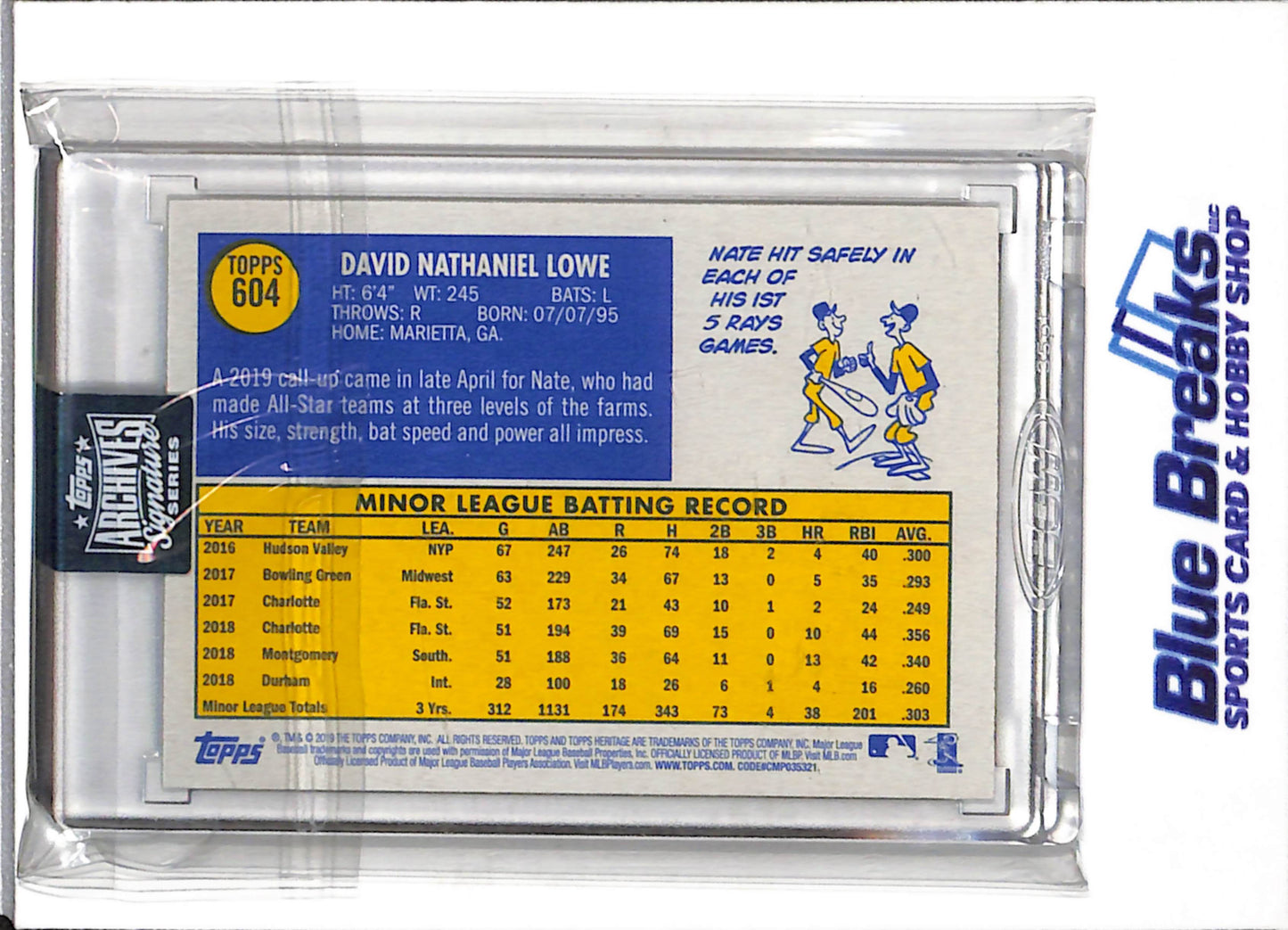 2019 Topps - Archives - Signature Series - Nate Lowe - 51/53 - #604 - Baseball - Rays