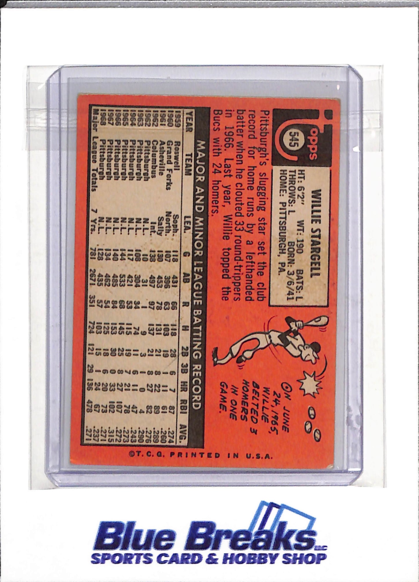 1969 Topps - Willie Stargell - #545 - Baseball - Pirates - drop