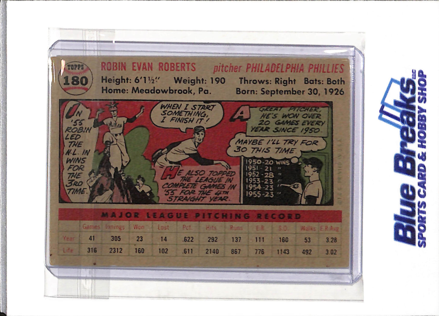 1956 Topps - Robin Roberts - #180 - Baseball - Phillies