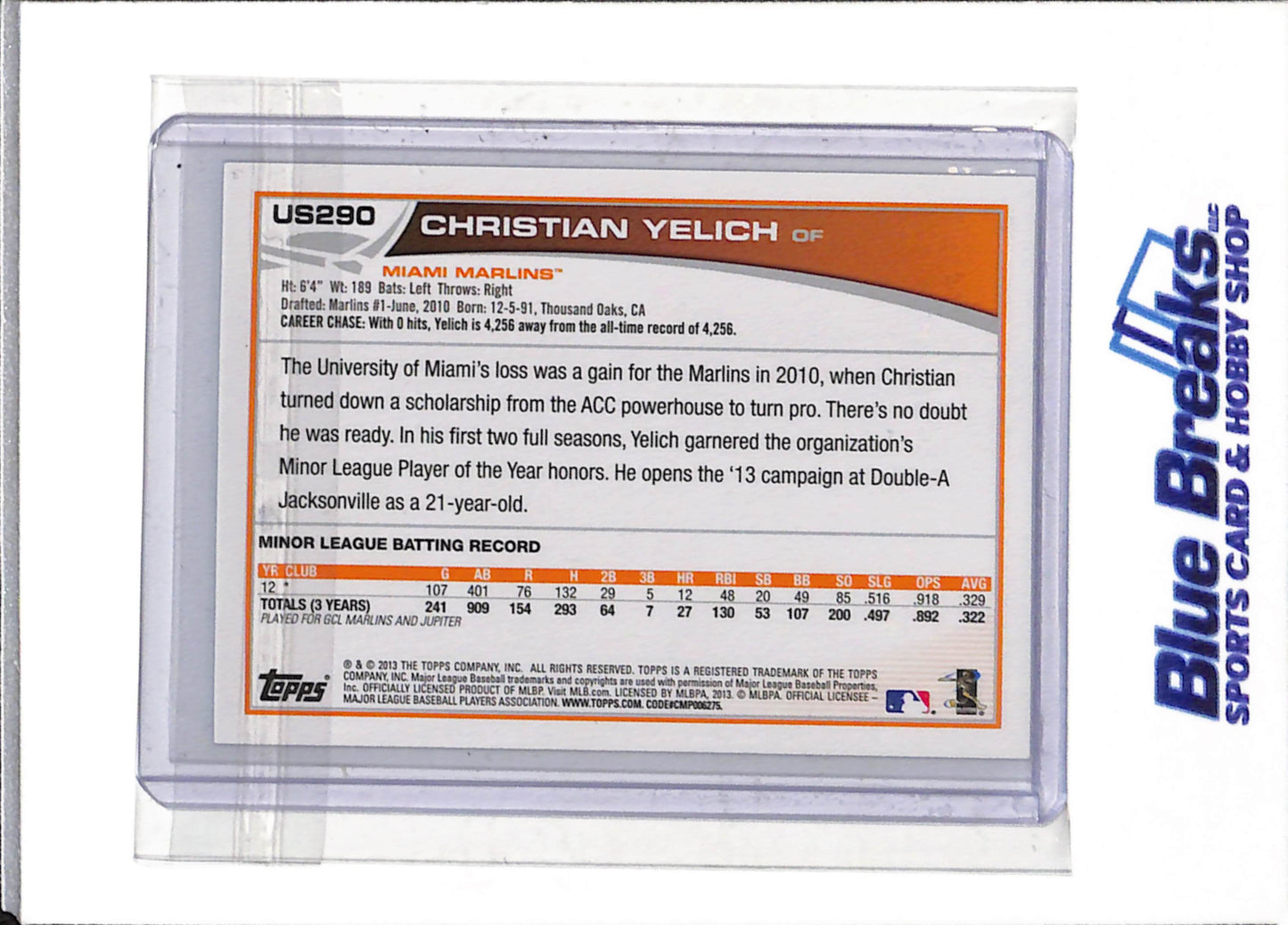 2013 Topps - Update Series - Christian Yelich - RC - #US290 - Baseball - Marlins