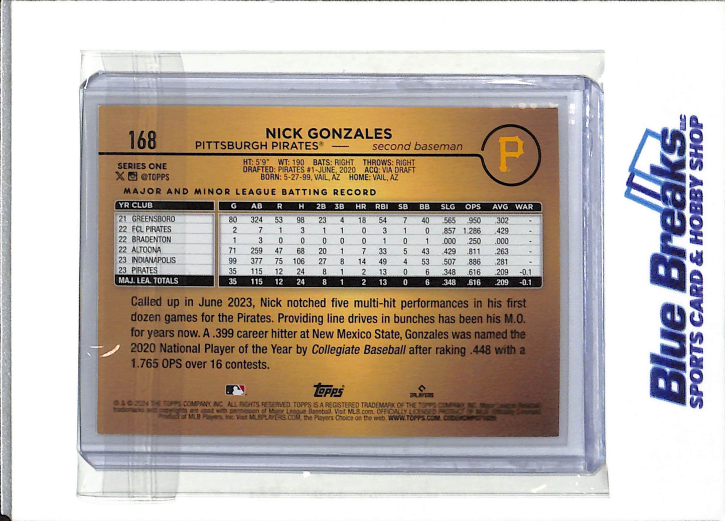2024 Topps - Series One - Golden Mirror - Nick Gonzales - RC - #168 - Baseball - Pirates