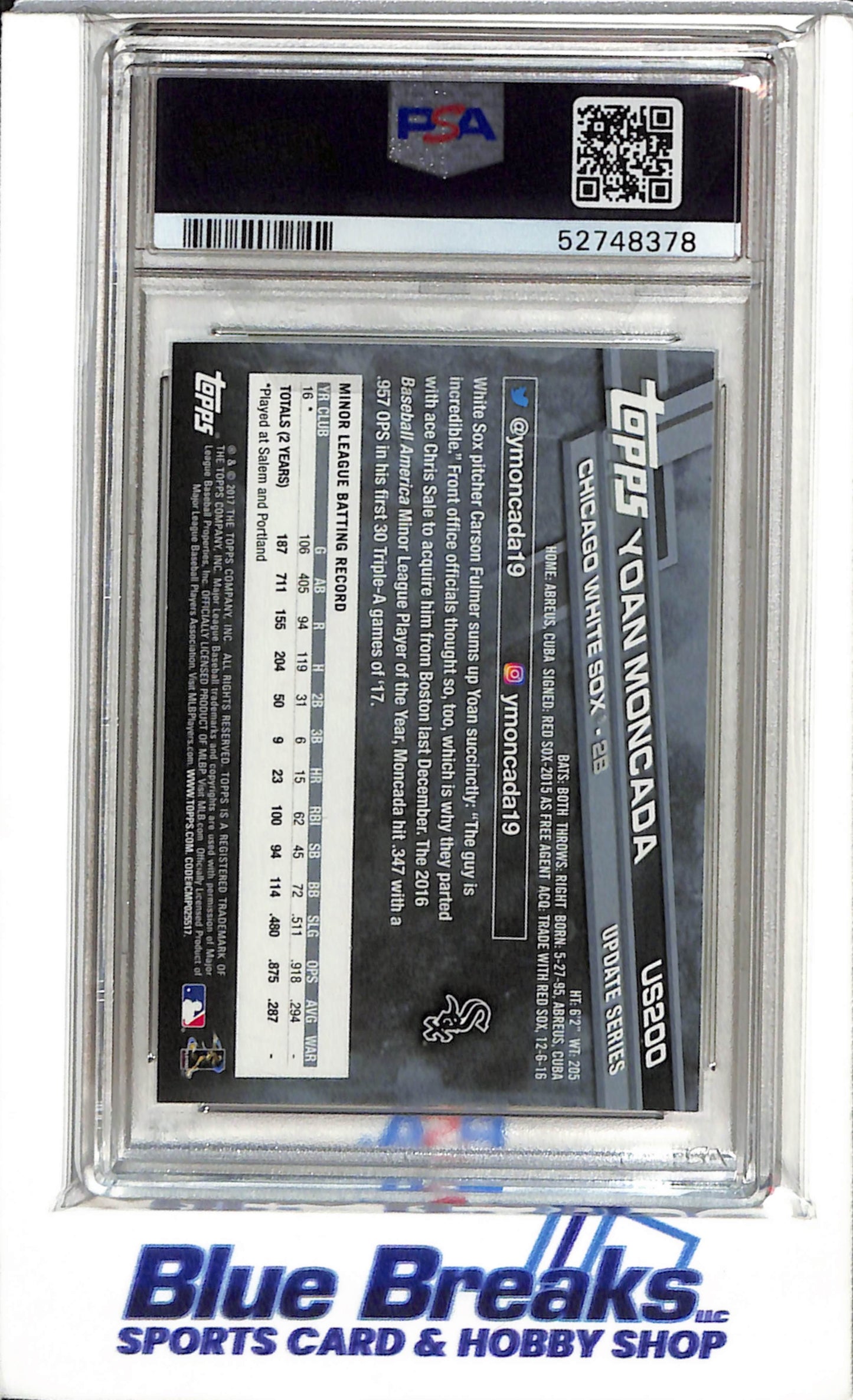 2017 Topps - Update - Glove Closed - Rookie Card - Yoan Moncada - PSA10 - #US200 - Baseball - White Sox - drop