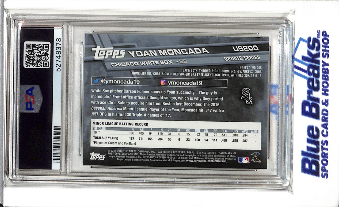 2017 Topps - Update - Glove Closed - Rookie Card - Yoan Moncada - PSA 10 - #US200 - Baseball - White Sox