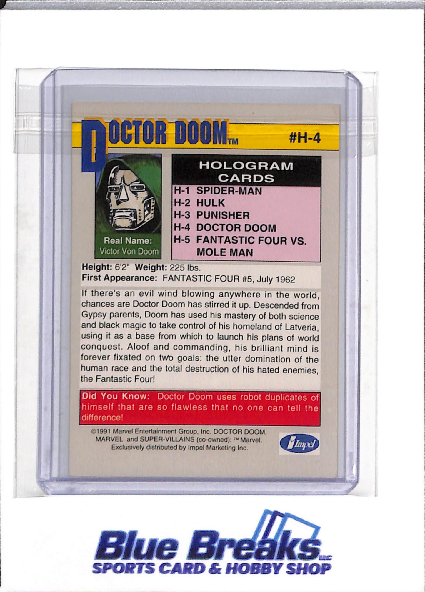 1991 Marvel - Super Villains - Hologram - Doctor Doom - #H-4 - drop