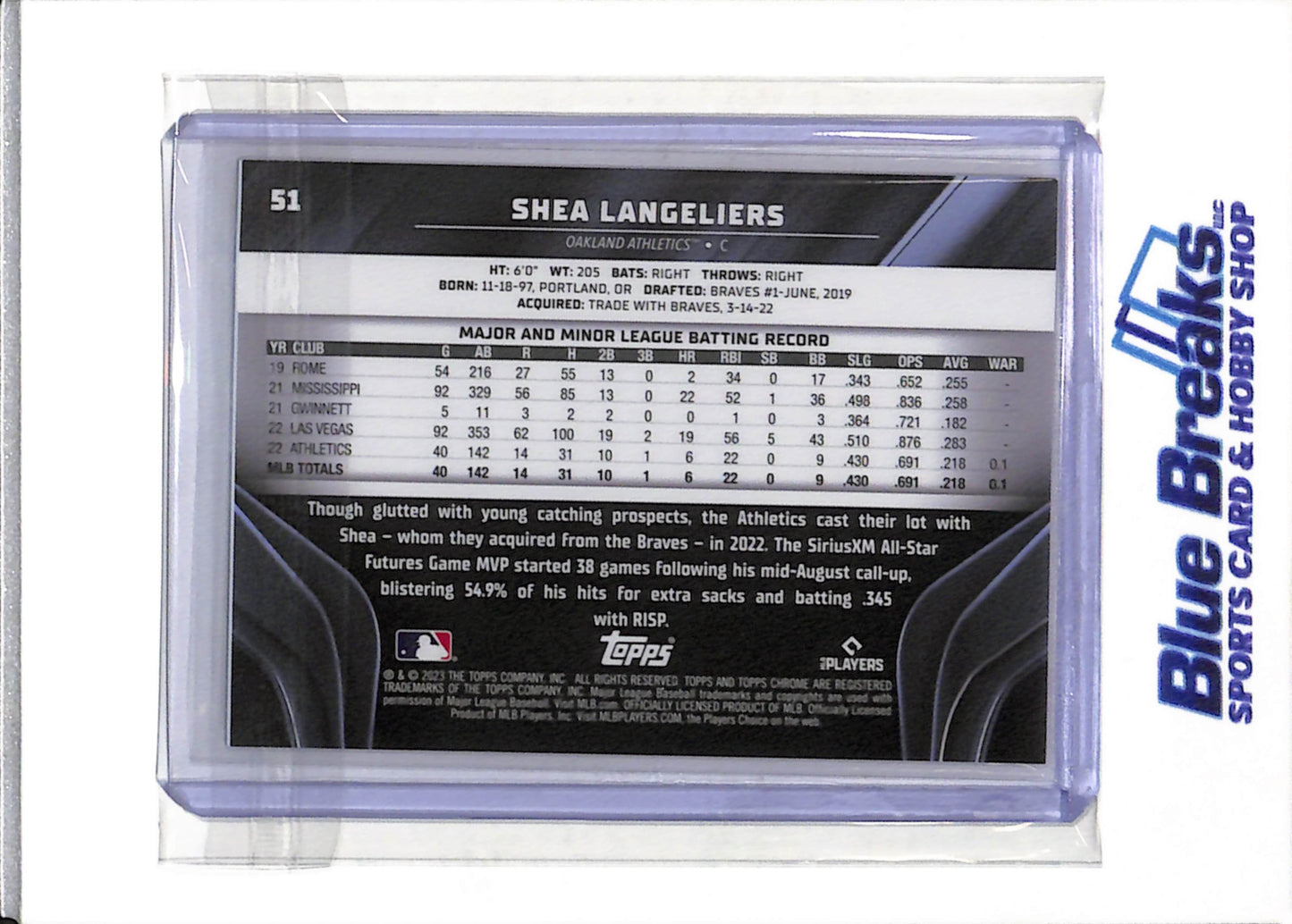 2023 Topps - Chrome Black - Green - Rookie Card - Shea Langeliers - 38/99 - #51 - Baseball - Athletics