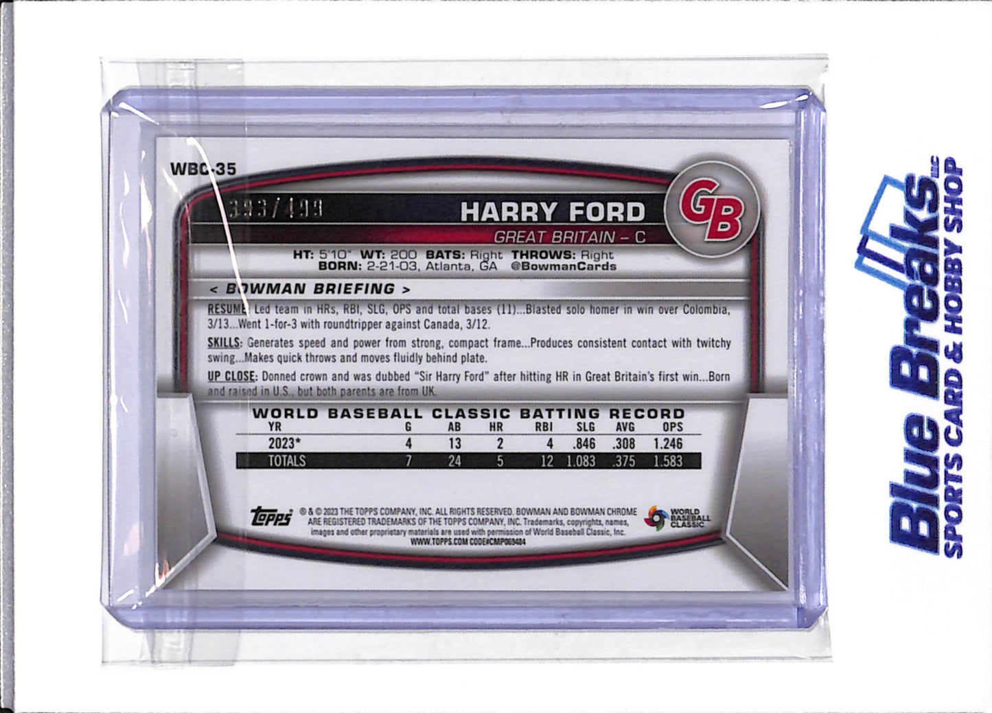 2023 Bowman Chrome - Great Britain Foil - Harry Ford - 393/499 - #WBC-35 - Baseball - Nationals