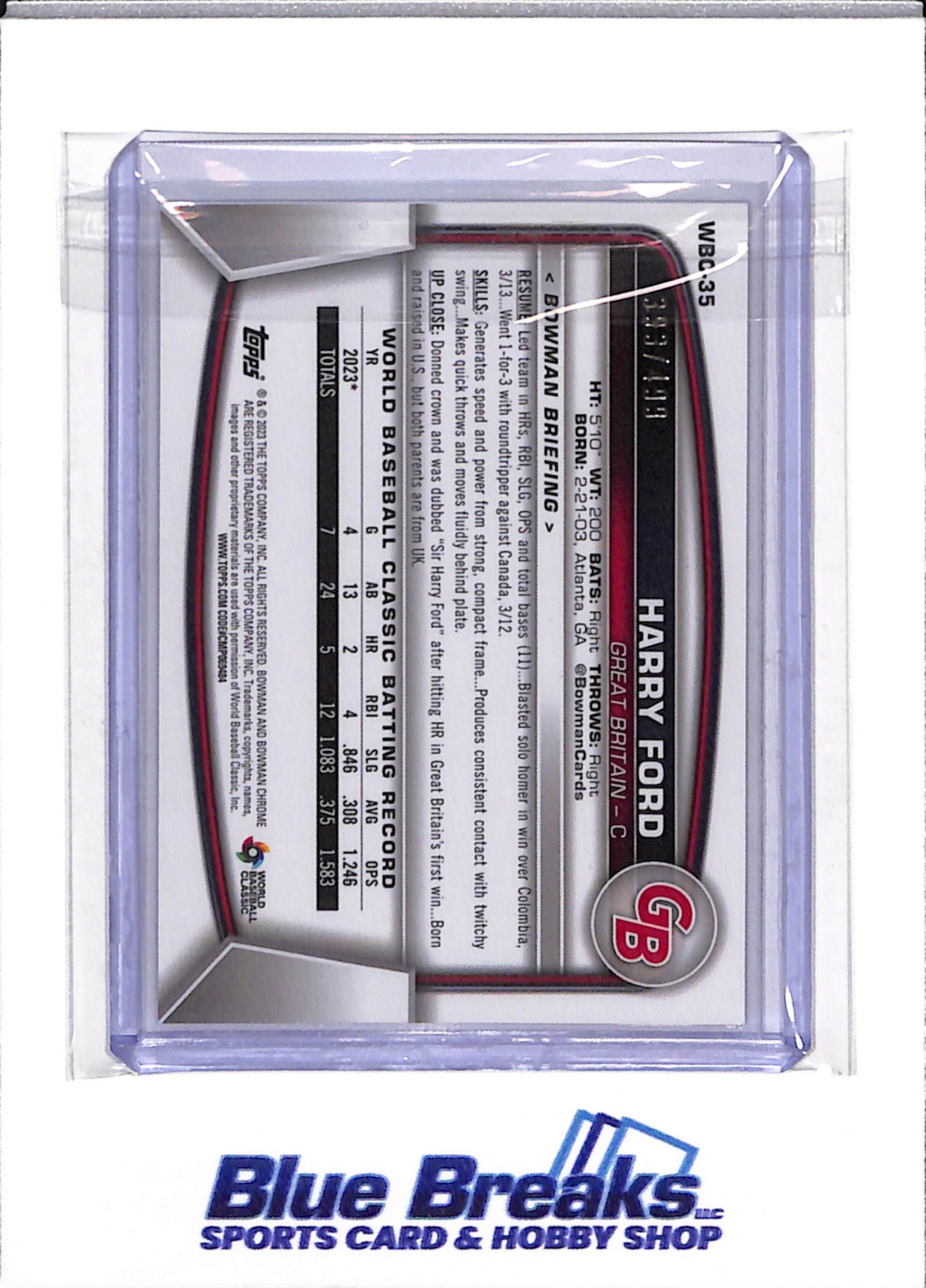 2023 Topps - Bowman Chrome - Great Britain Foil - Harry Ford - 393/499 - #WBC-35 - Baseball - Nationals - drop