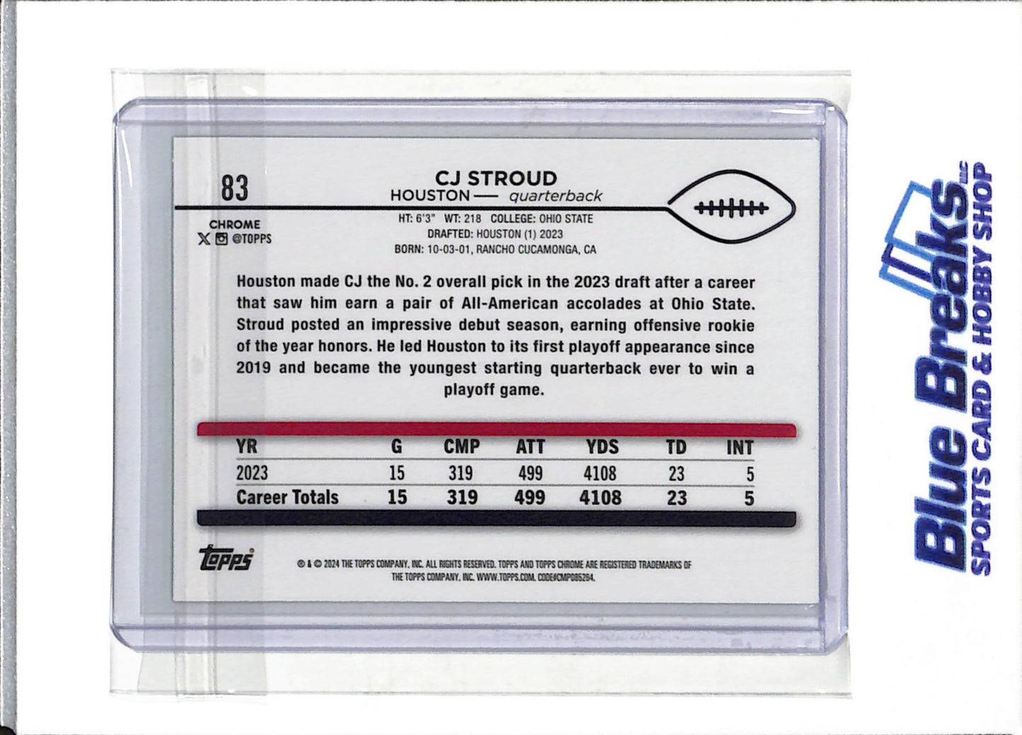 2024 Topps - Chrome - Green Refractor - CJ Stroud - 89/99 - #83 - Football - Texans