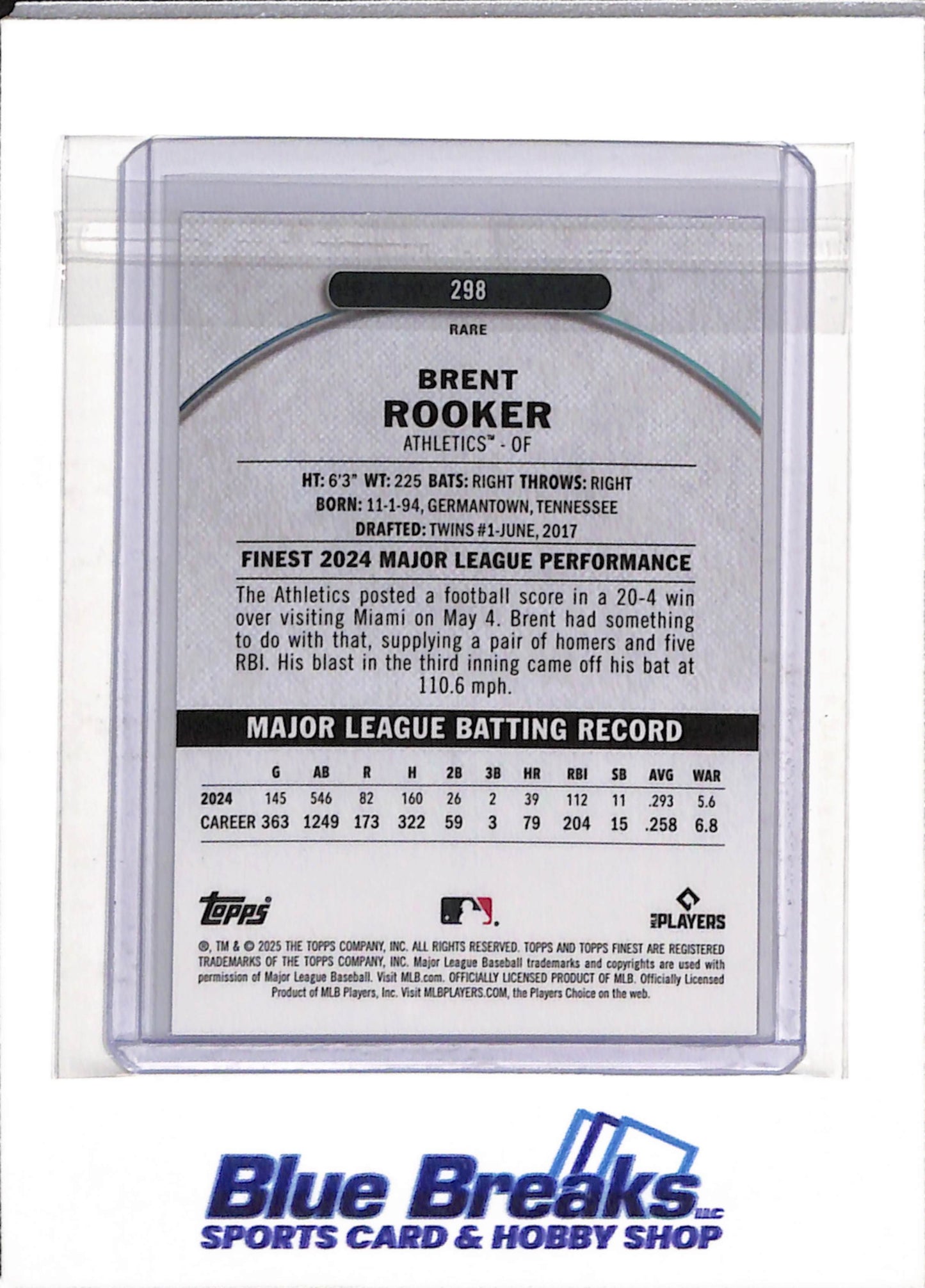 2025 Topps - Finest - Pink and Purple - Foil - Brent Rooker - 24/30 - #298 - Baseball - Athletics - drop