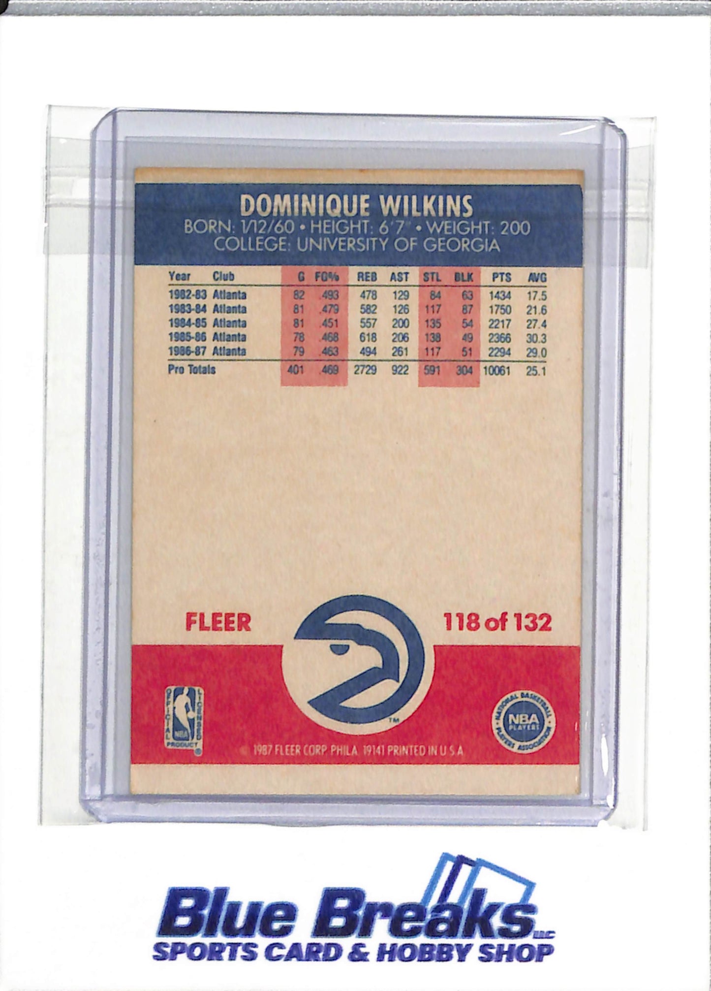 1987 Fleer - Dominique Wilkins - #118 - Basketball - Hawks - drop