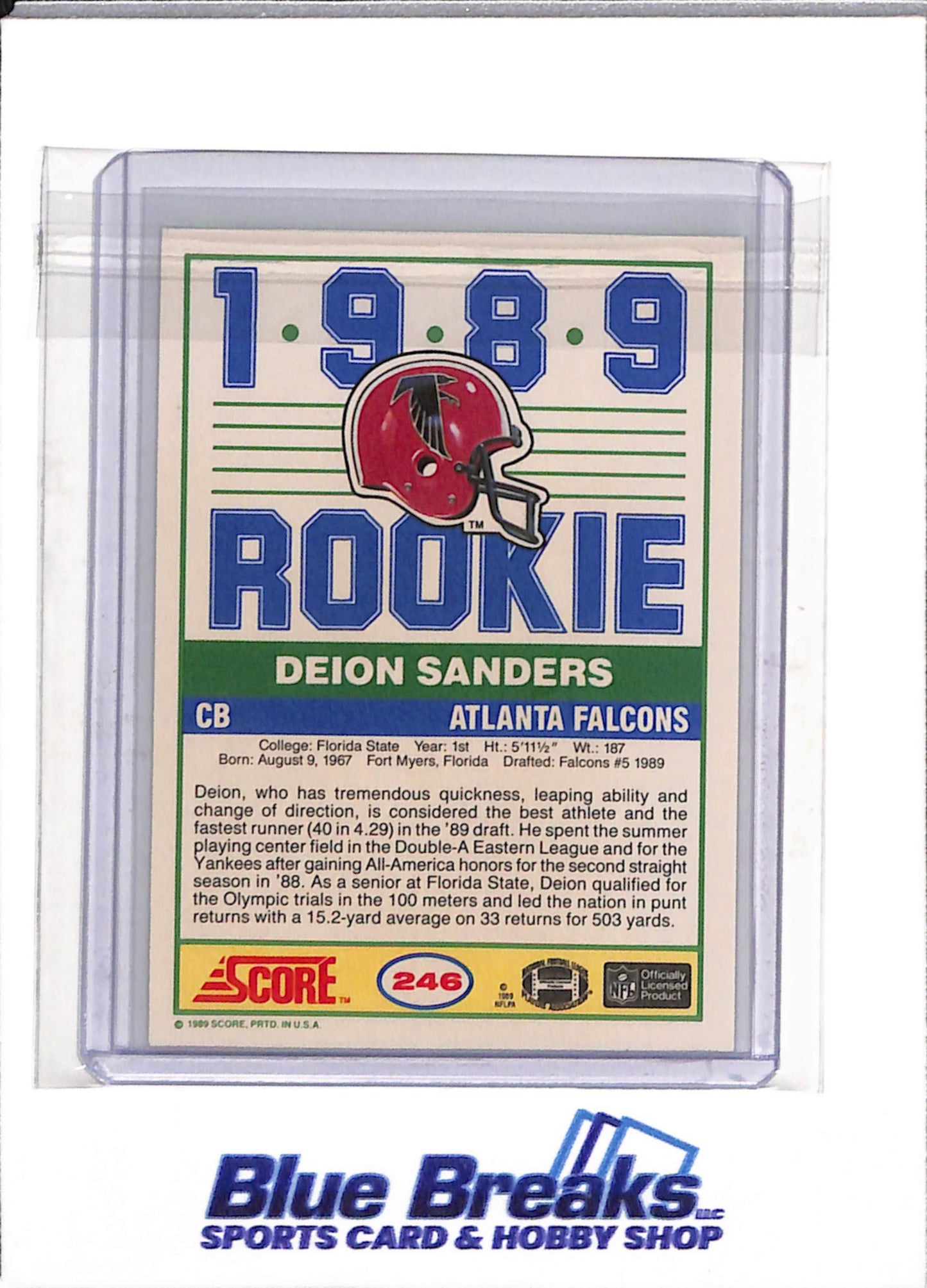 1989 Score - Rookie Card - Deion Sanders - #246 - Football - Falcons - drop