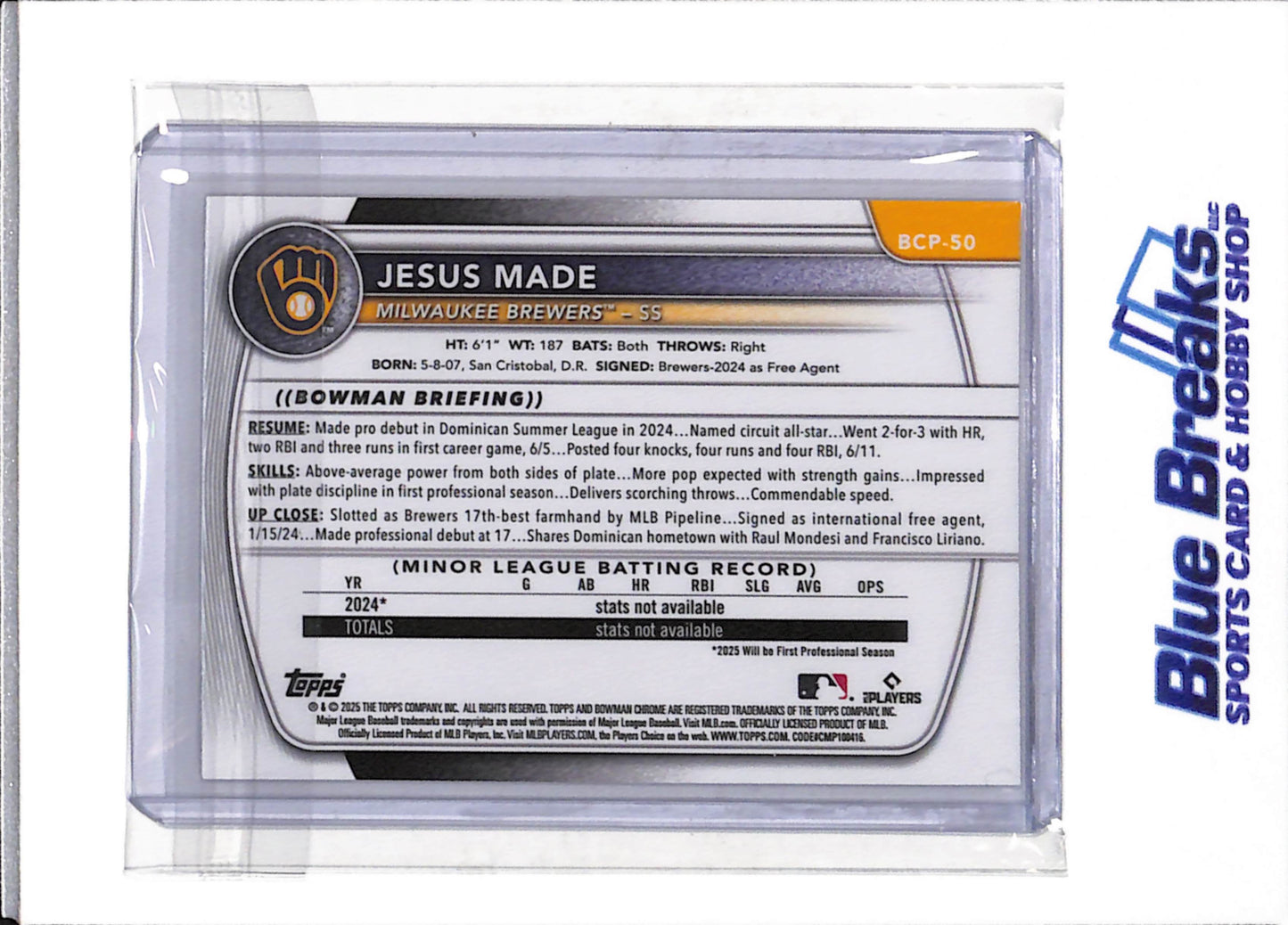 2025 Bowman Chrome - Brown Reptile - Jesus Made - #BCP-50 - Baseball - Brewers
