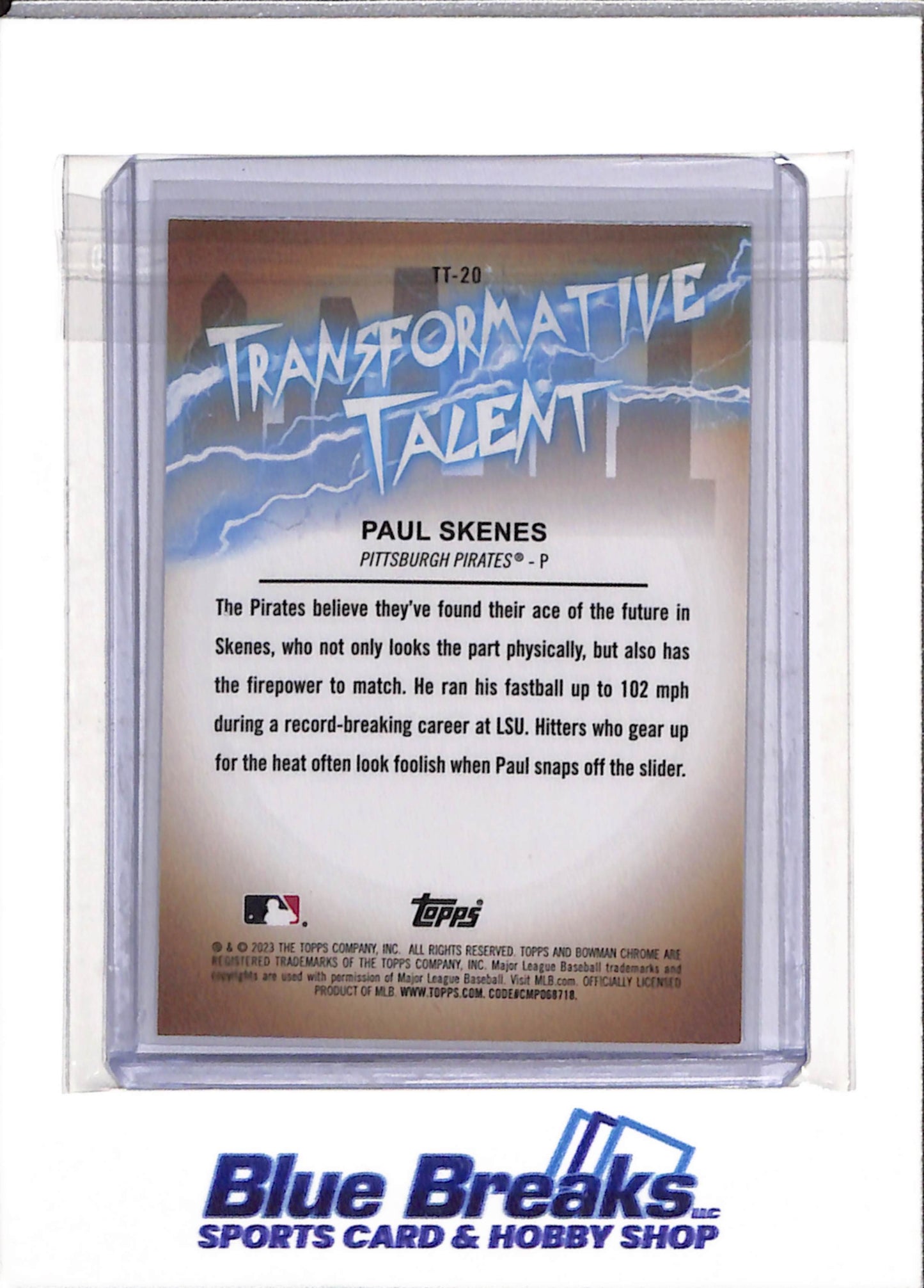 2023 Topps - Bowman Chrome - Transformative Talent - Blue Lightning - Paul Skenes - #TT-20 - Baseball - Pirates - drop