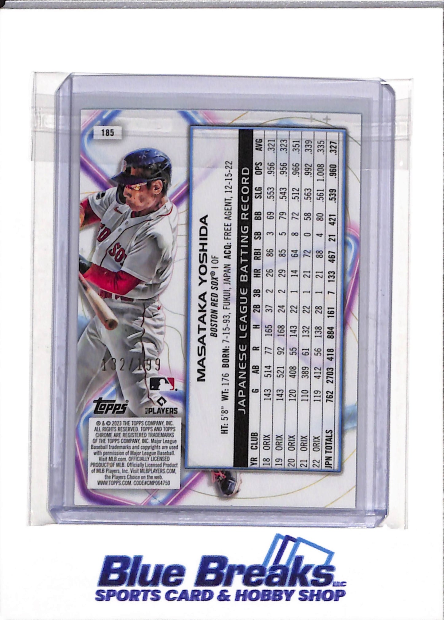 2023 Topps - Chrome - Green - Rookie Card - Masataka Yoshida - 132/199 - #185 - Baseball - Red Sox - drop