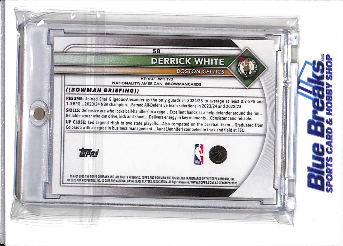 2025 Topps - Bowman - Veterans - Red Border - Derrick White - 3/5 - #58 - Basketball - Celtics