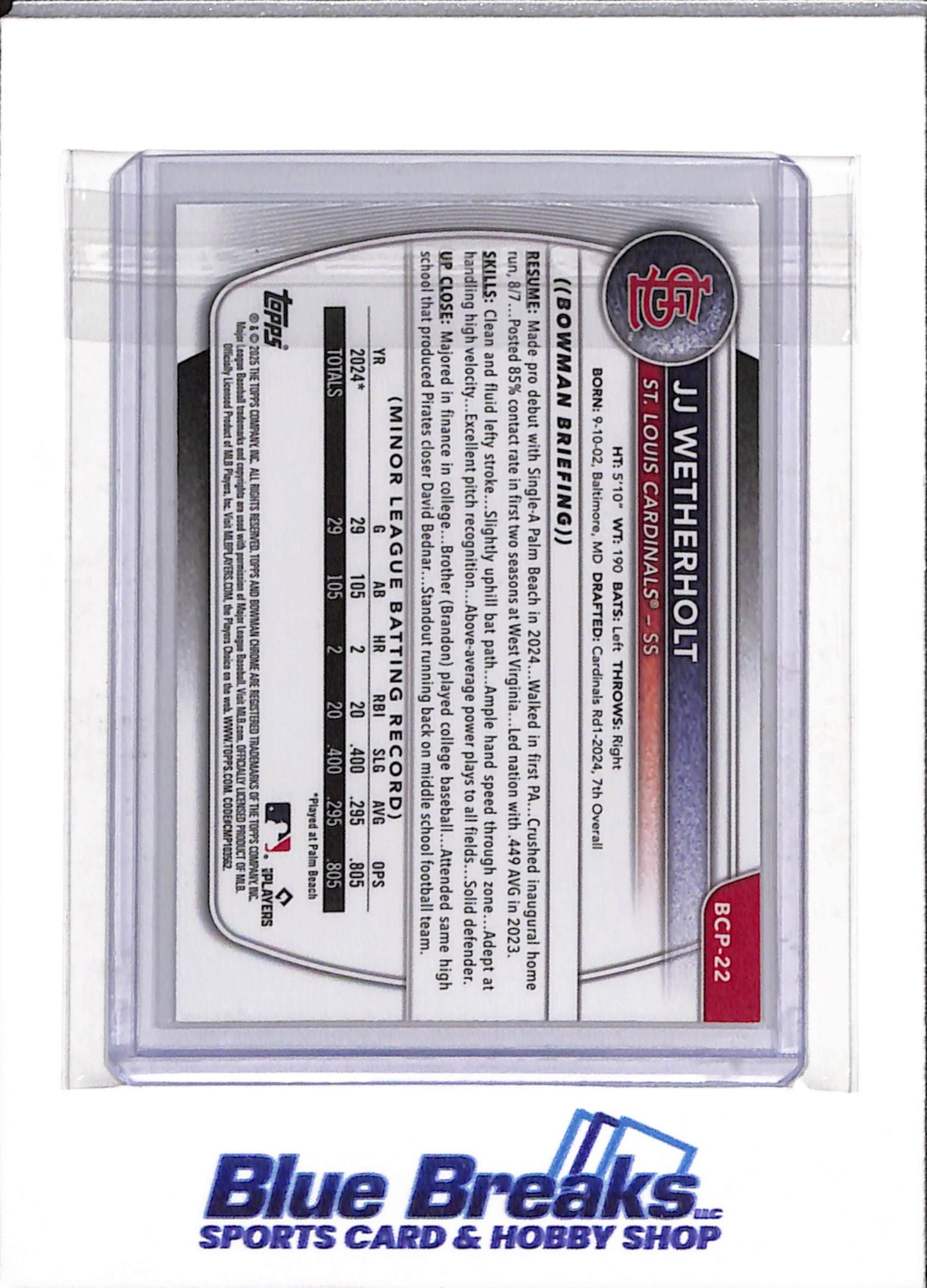 2025 Topps - Bowman Chrome - Refractor - Prospects - #BCP-22 - Baseball - Cardinals - drop