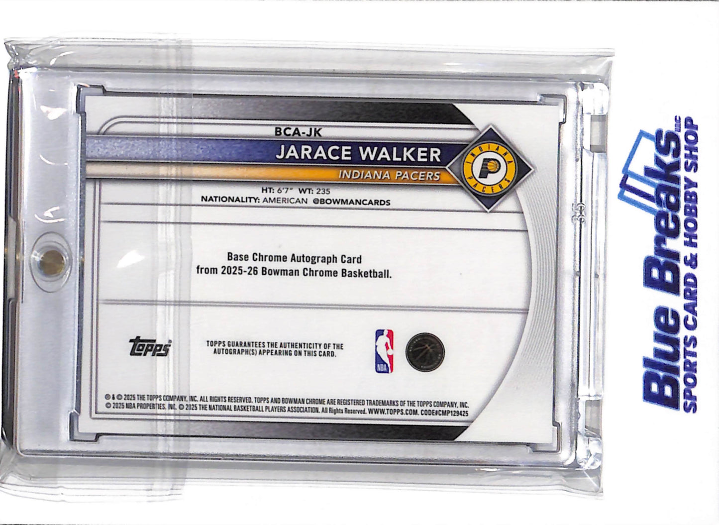 2025 Topps - Bowman Chrome - Blue Refractor Auto - Jarace Walker - 008/150 - #BCA-JK - Basketball - Pacers