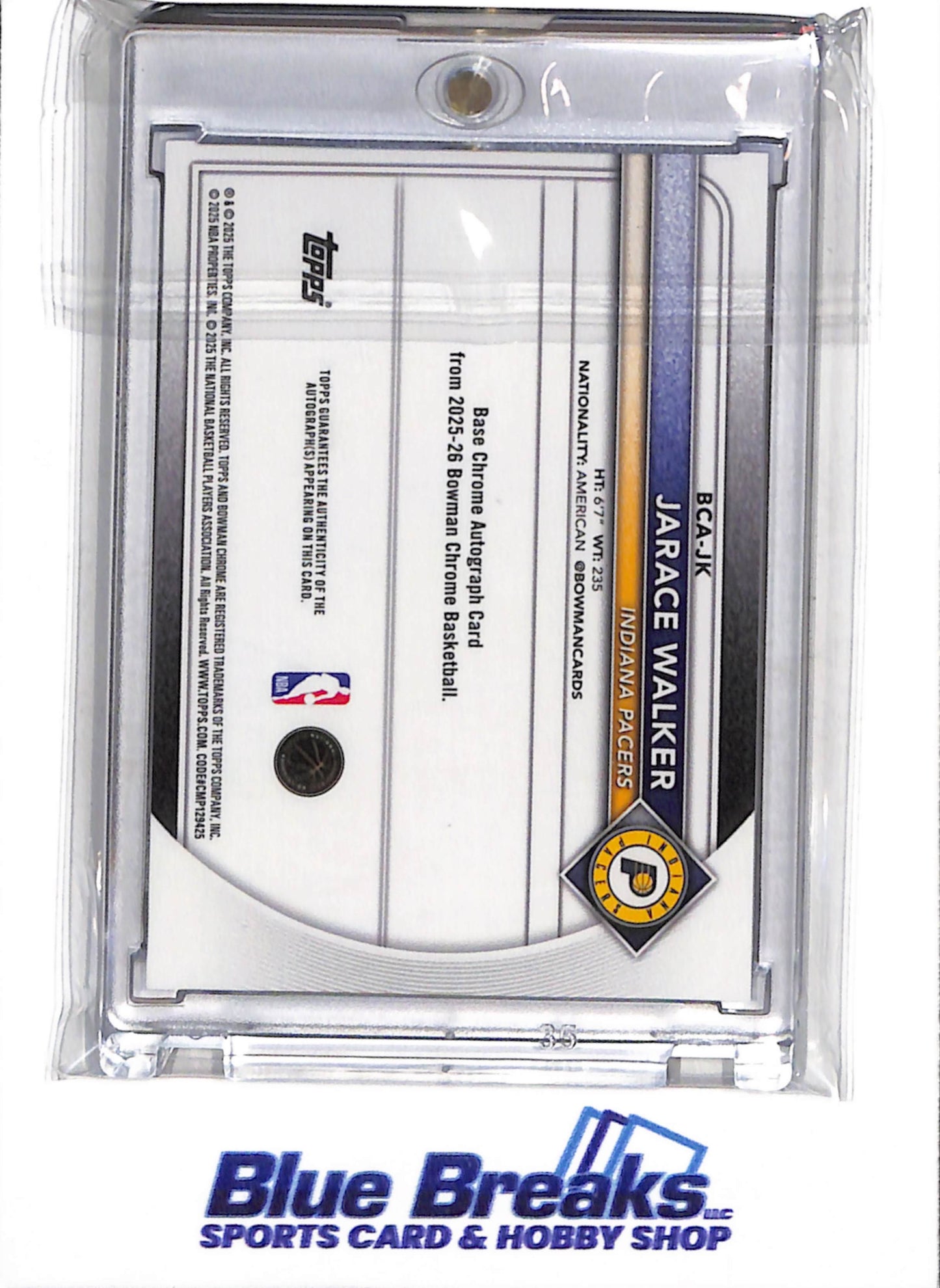 2025 Topps - Bowman Chrome - Blue Refractor Auto - Jarace Walker - 008/150 - #BCA-JK - Basketball - Pacers - drop