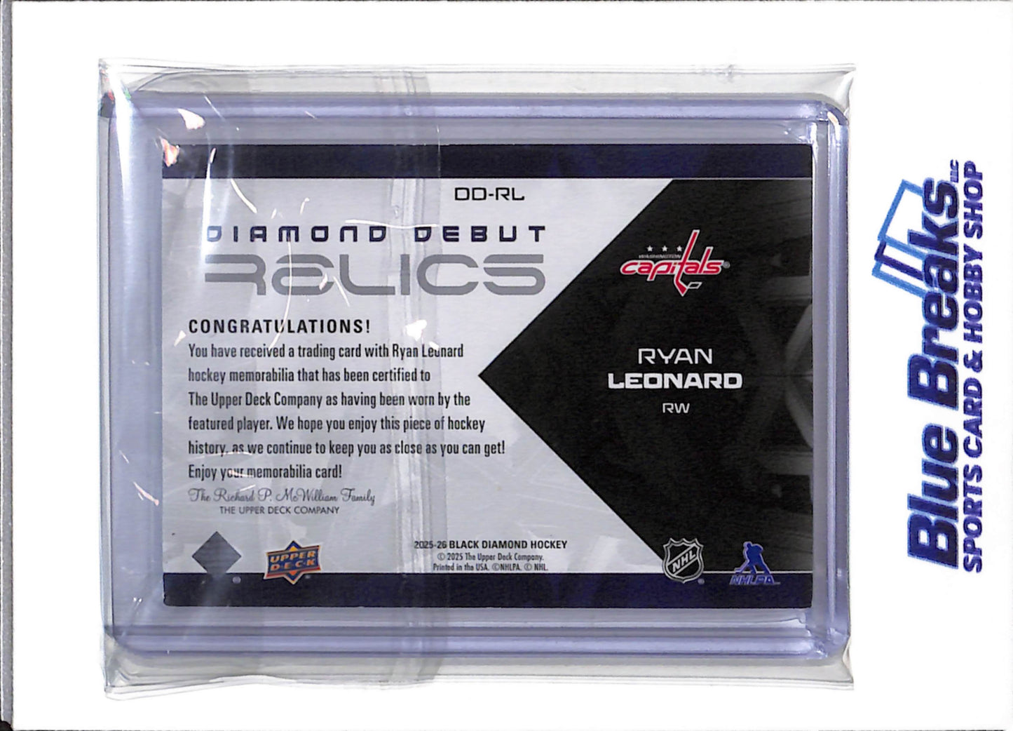 2025-26 Upper Deck - Black Diamond - Diamond Debut Relics - Ryan Leonard - #DD-RL - Ice Hockey - Capitals