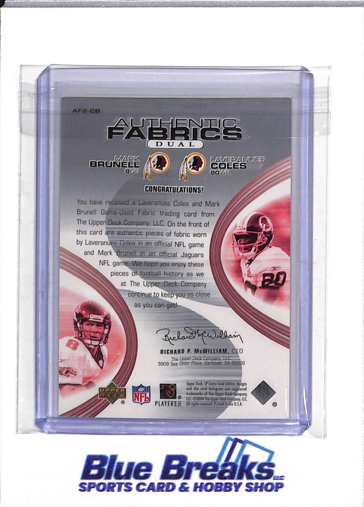 2004 Upper Deck - Authentic Fabrics - Dual - Laveranues Coles - Mark Brunell - 095/100 - #AF2-C8 - Football - Reskins - drop
