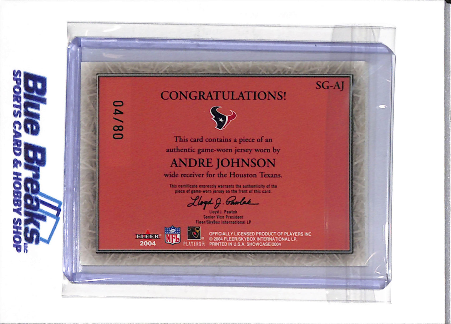 2004 Fleer - Showcase Grace - Relic - Andre Johnson - 04/80 - #SG-AJ - Football - Texans