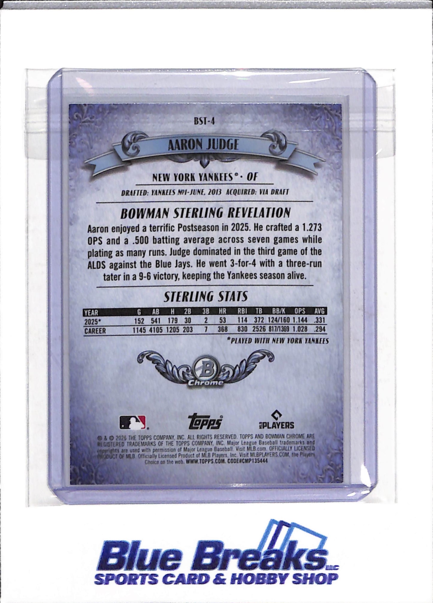 2026 Topps - Bowman Sterling - Foil - Aaron Judge - #BST-4 - Baseball - Yankees - drop