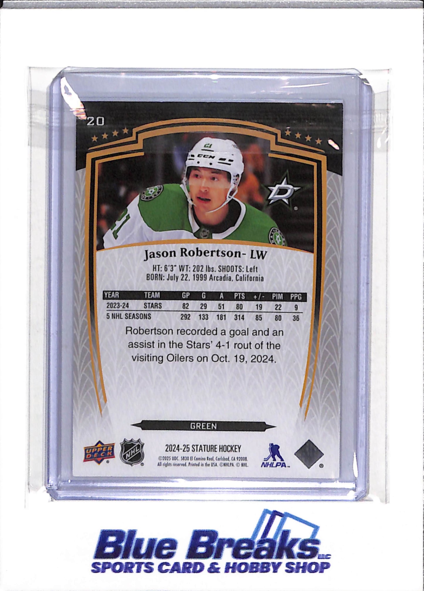 2024-25 Upper Deck - Stature - Green Foil - Jason Robertson - 197/375 - #20 - Ice Hockey - Stars - drop