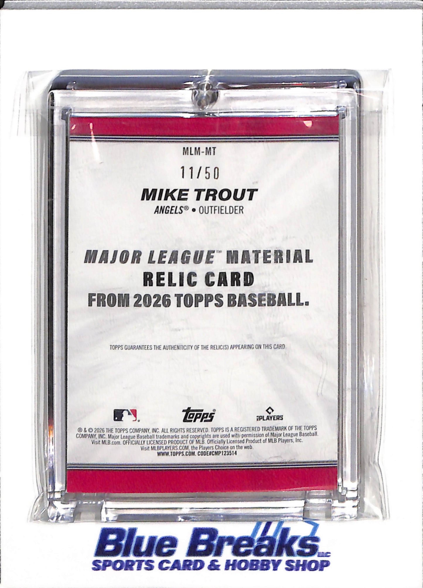 2026 Topps - Game Used Memorabilia - Relic - Mike Trout - 11/50 - #MLM-MT - Baseball - Angels - drop