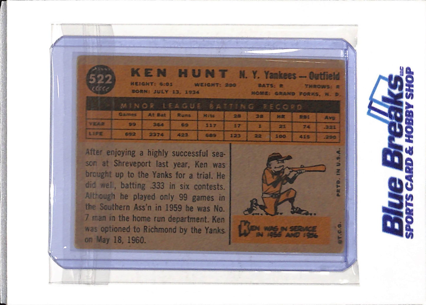 1960 Topps - Ken Hunt - #522 - Baseball - Yankees - drop